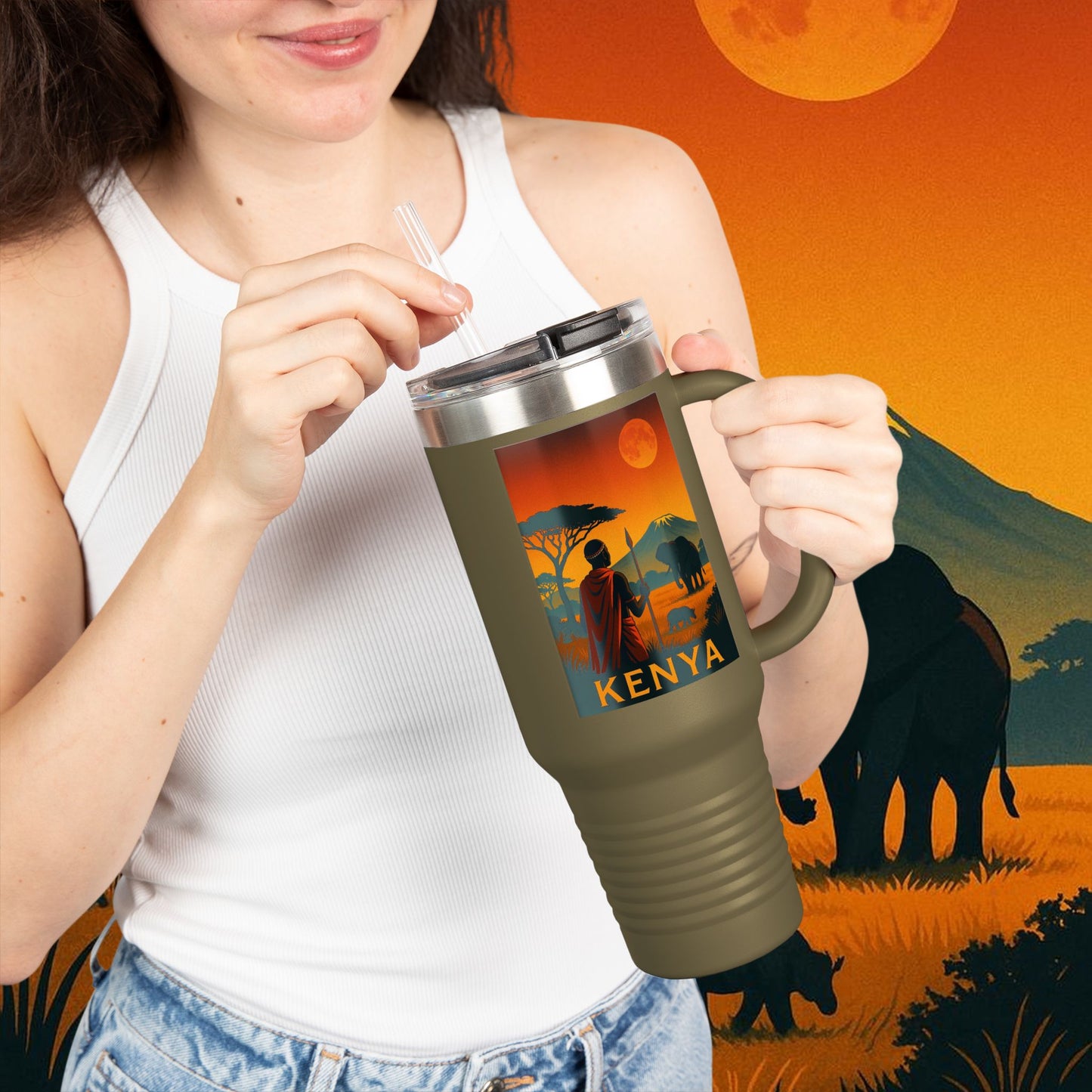 "Kenya Insulated Travel Mug: Wild Adventure and Land of Endless Horizons 🦁🌄🏕️"