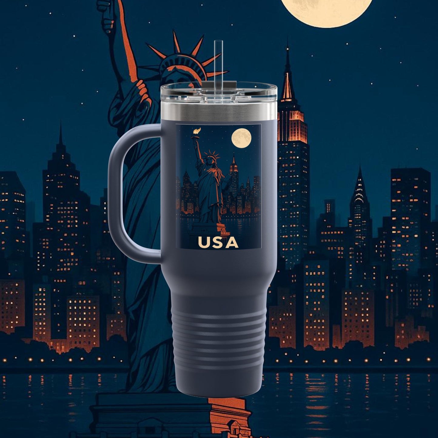 "taza de Viaje Aislada Estados Unidos: Sueños, Libertad y Grandes Horizontes 🗽🏜️🌆"