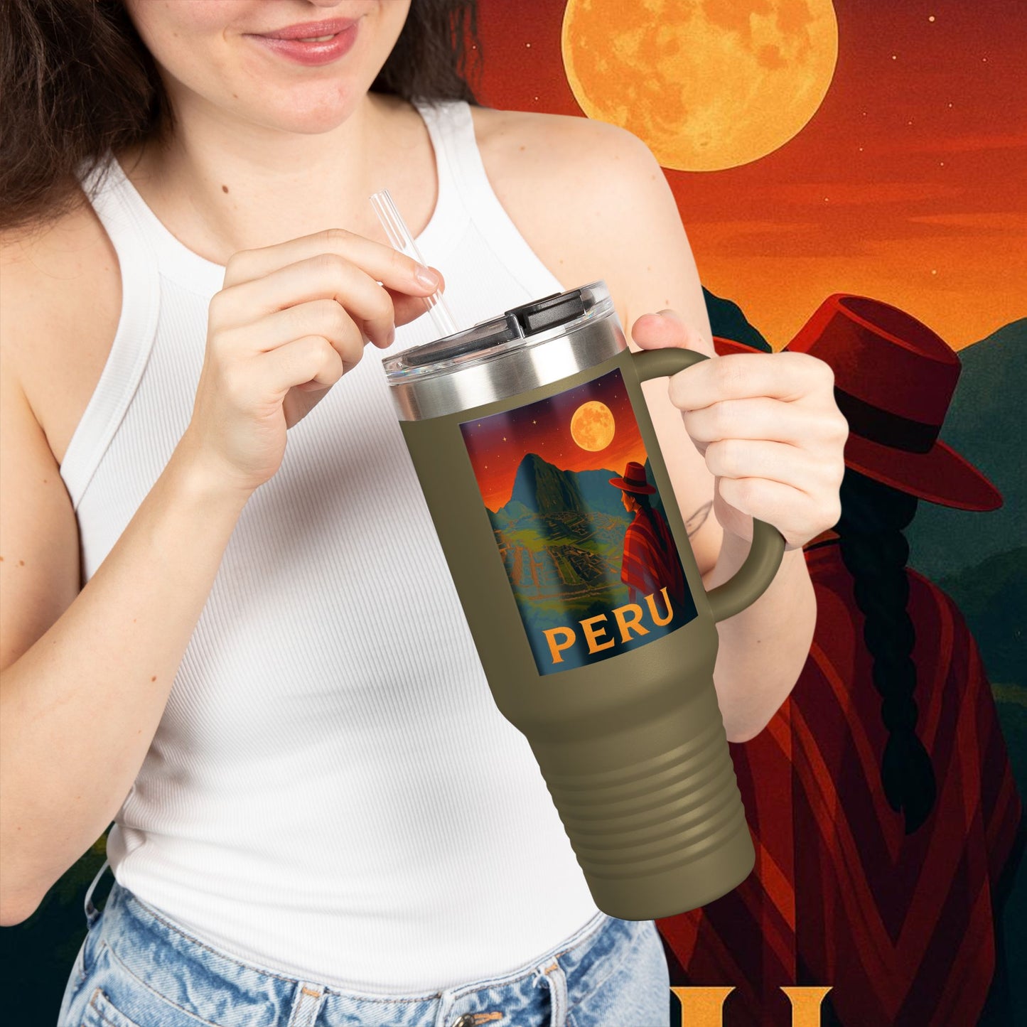"Peru Insulated Travel Mug: Mysticism, History, and Eternal Wonders 🏔️🦙🛕"