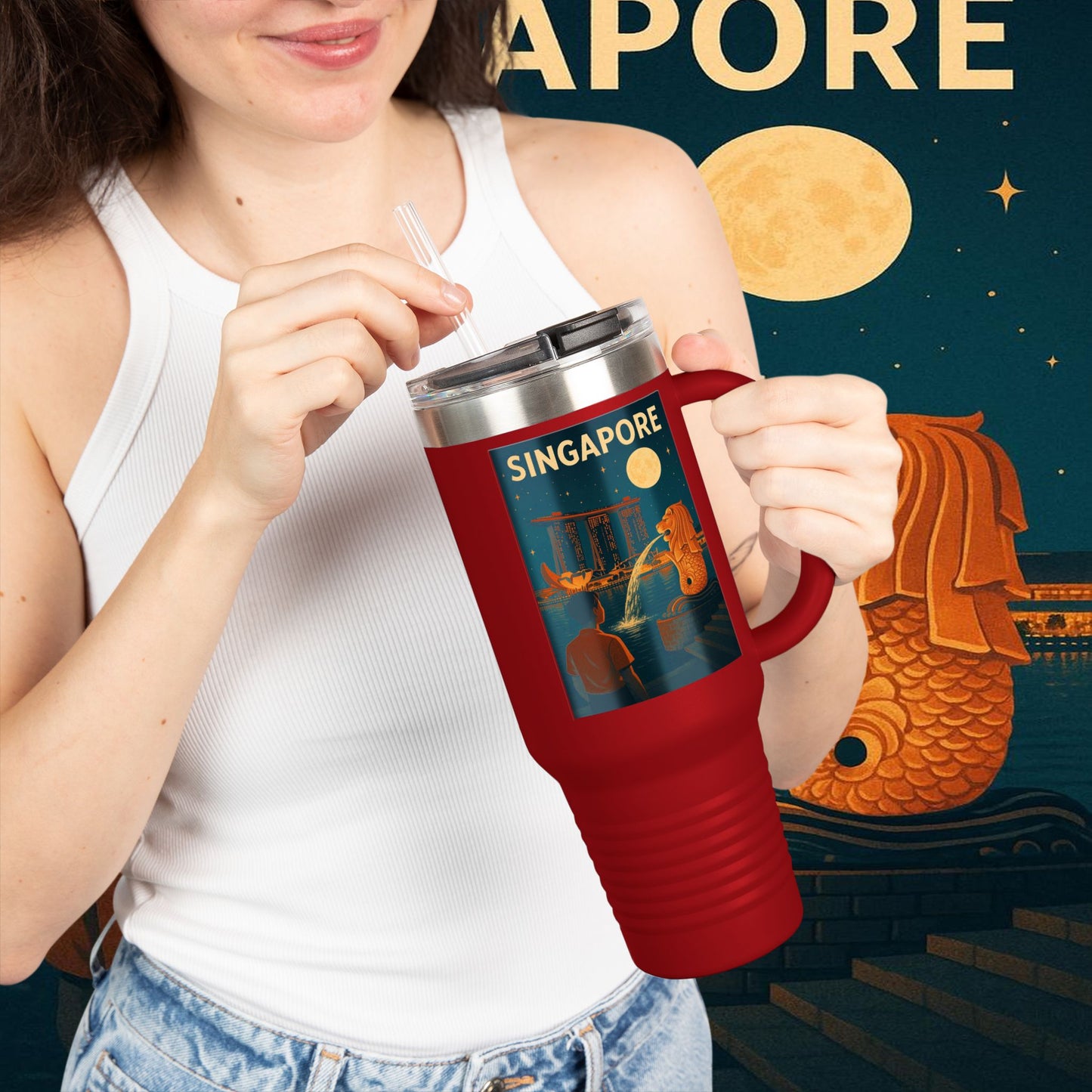 "Singapore Insulated Travel Mug 🌆 – Future, culture, and nature in one place"