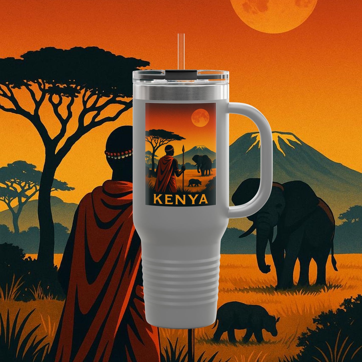 "Kenya Insulated Travel Mug: Wild Adventure and Land of Endless Horizons 🦁🌄🏕️"