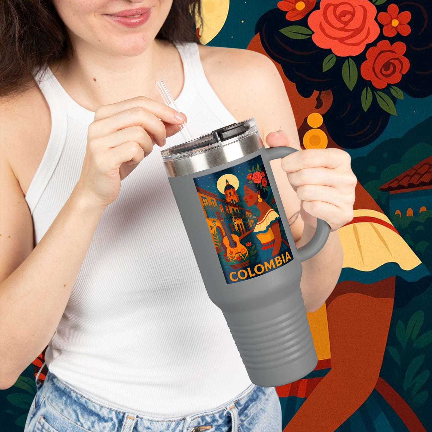 "taza de Viaje Aislada Colombia: Magia de Colores, Café y Tradición ☕🎨🌄"