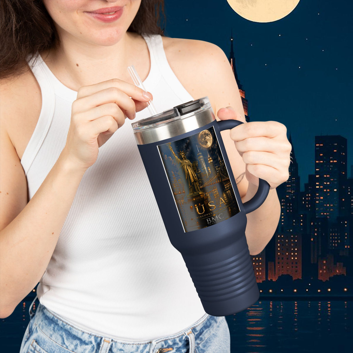 "taza de Viaje Aislada Estados Unidos: Sueños, Libertad y Grandes Horizontes 🗽🏜️🌆"