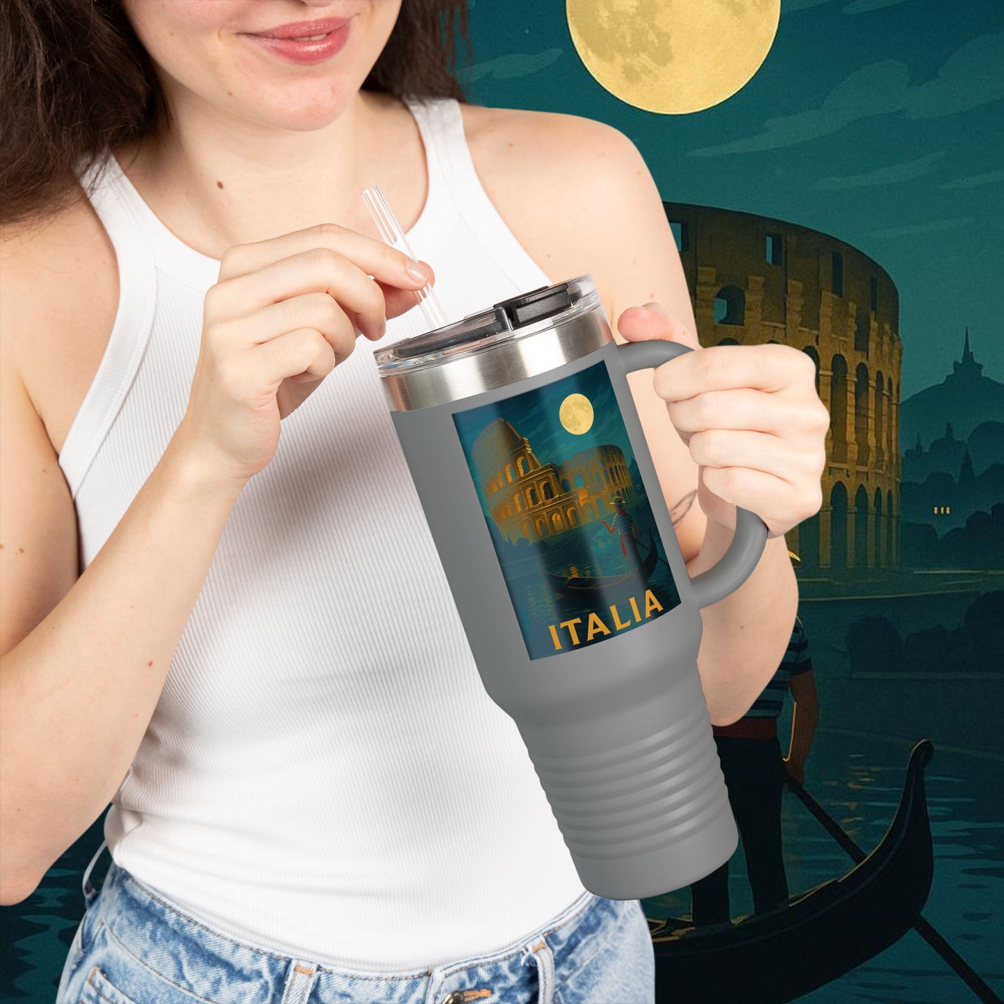 "Italy Insulated Travel Mug: Art, Passion, and Eternal Flavors 🎨🍝🏛️"