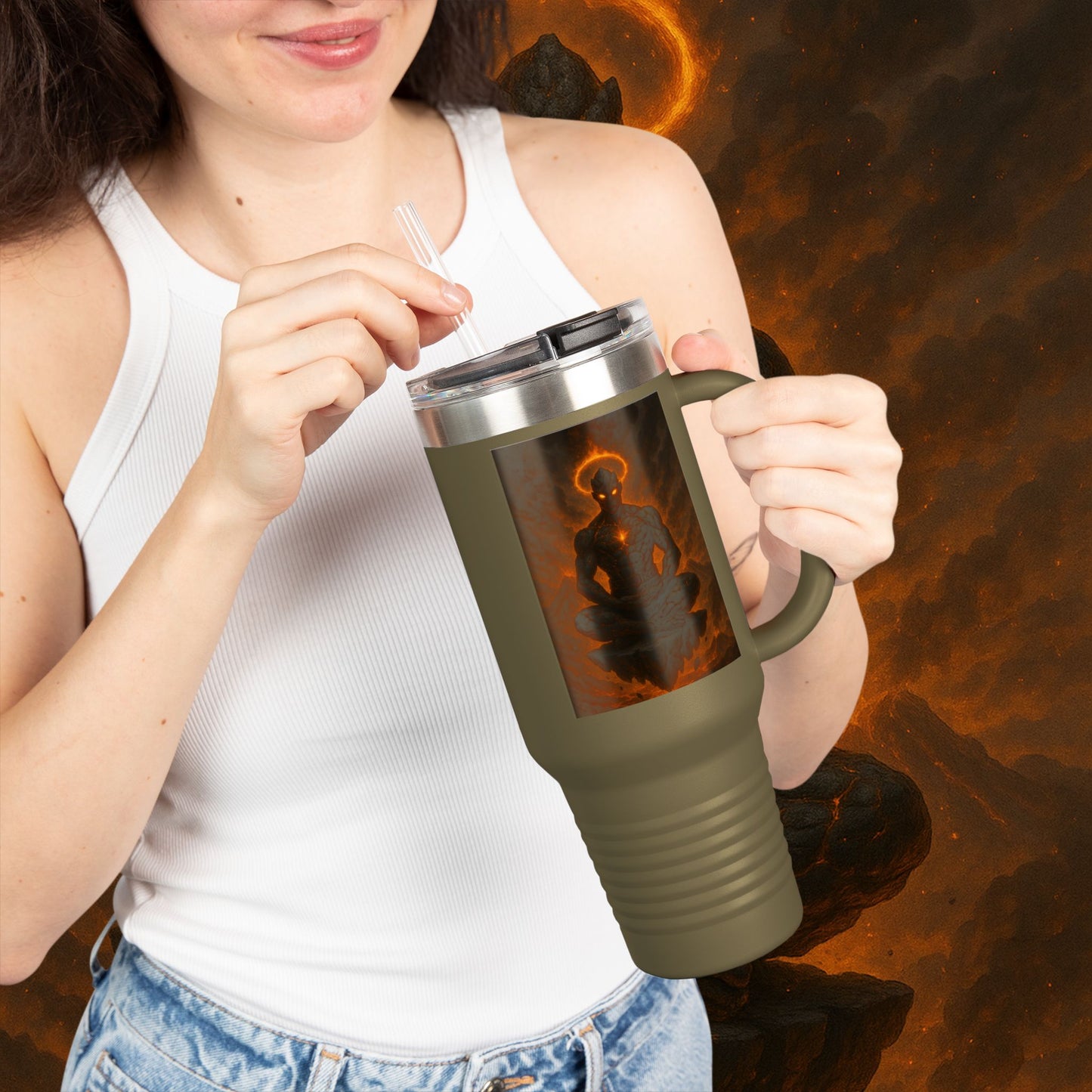 "Taza de viaje aislada Ignarh –🔥el Guardián del Silencio"