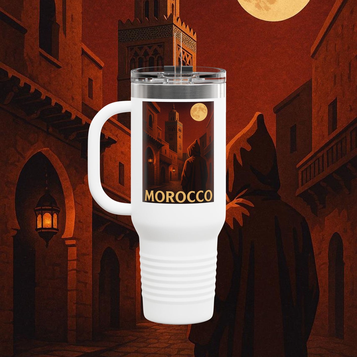 "Morocco Insulated Travel Mug: Magic of the Desert and Cities of a Thousand Colors 🐪🏜️🕌"