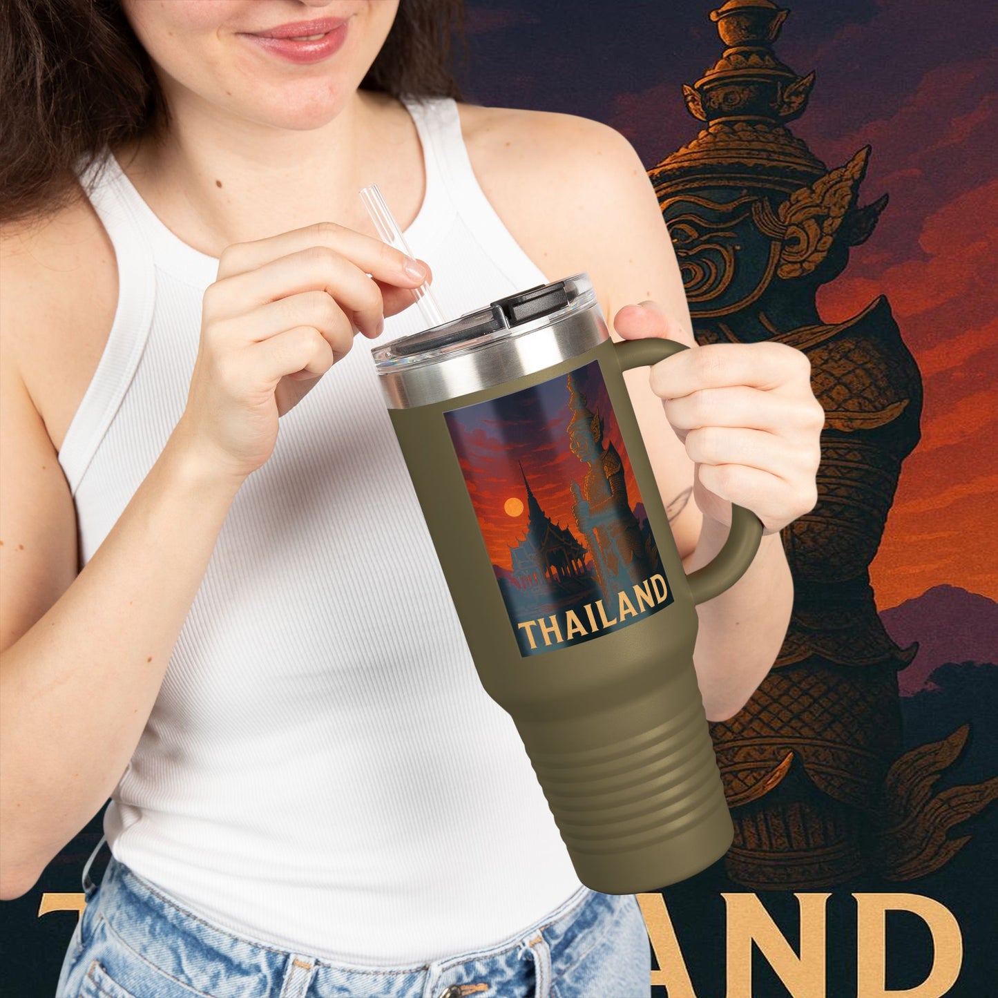 "Thailand Insulated Travel Mug🌴 – The Kingdom of Smiles and Adventure"