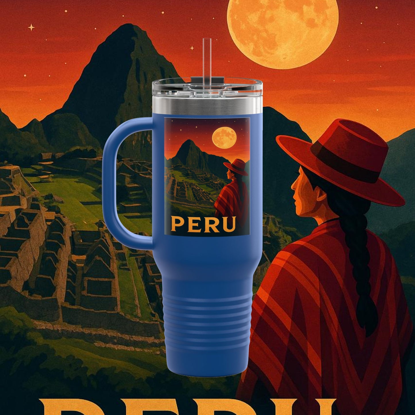 "Peru Insulated Travel Mug: Mysticism, History, and Eternal Wonders 🏔️🦙🛕"
