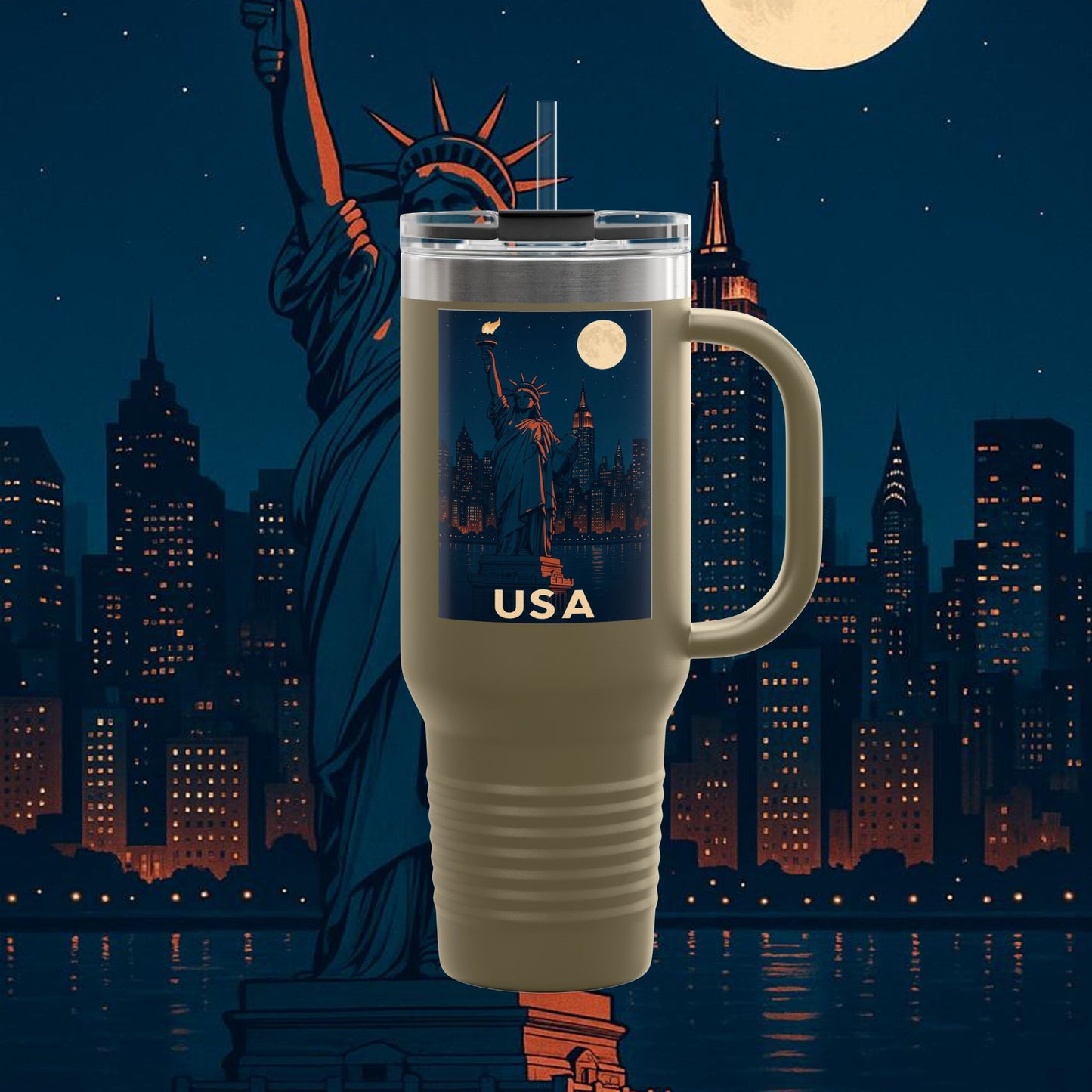 "taza de Viaje Aislada Estados Unidos: Sueños, Libertad y Grandes Horizontes 🗽🏜️🌆"