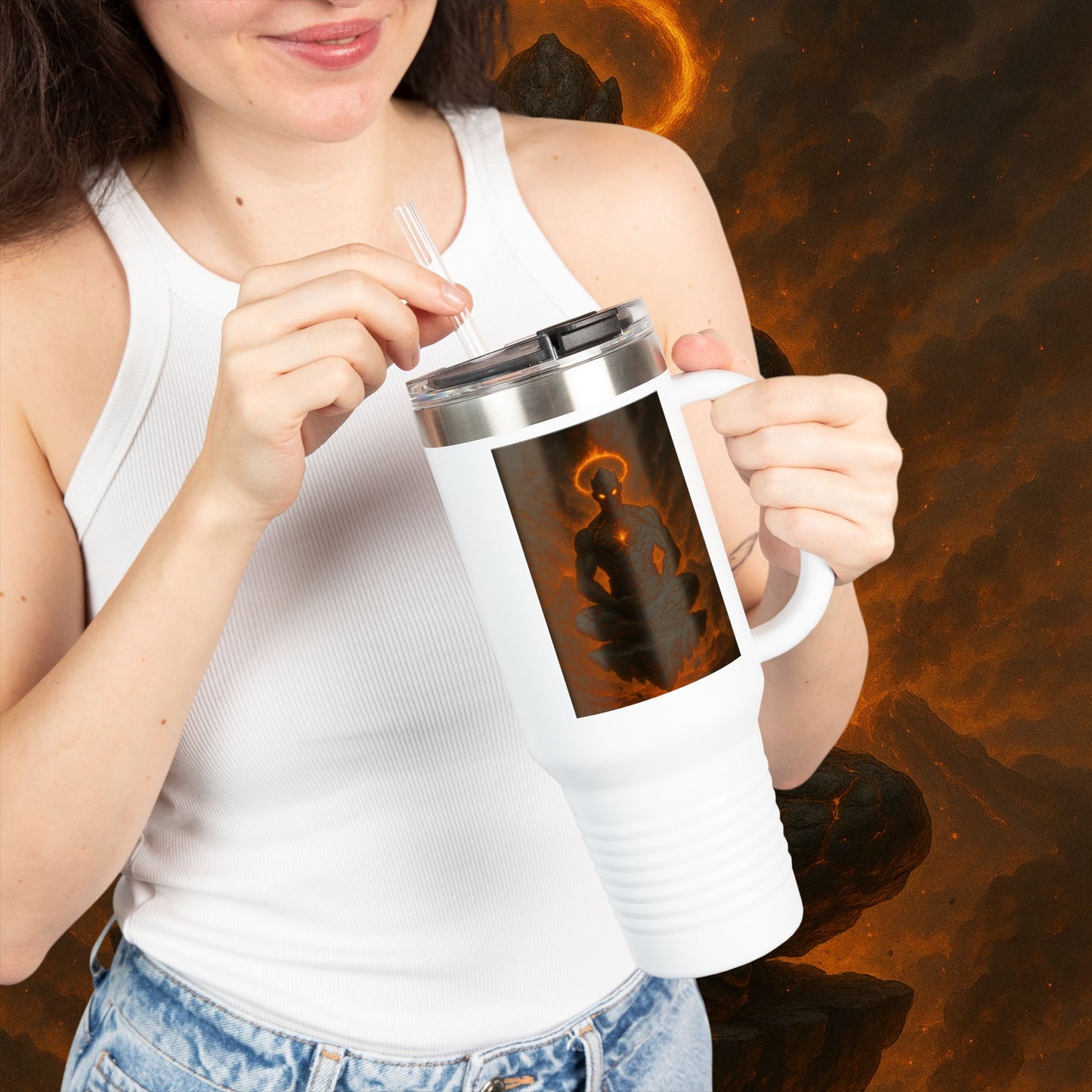 "Taza de viaje aislada Ignarh –🔥el Guardián del Silencio"