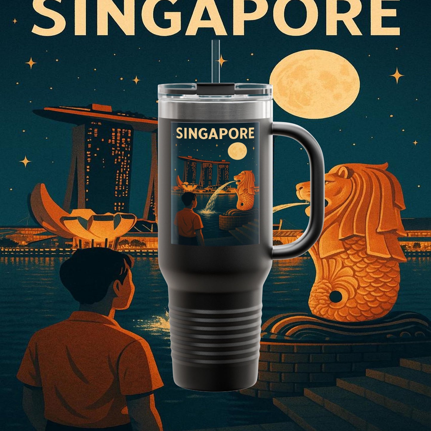 "Singapore Insulated Travel Mug 🌆 – Future, culture, and nature in one place"
