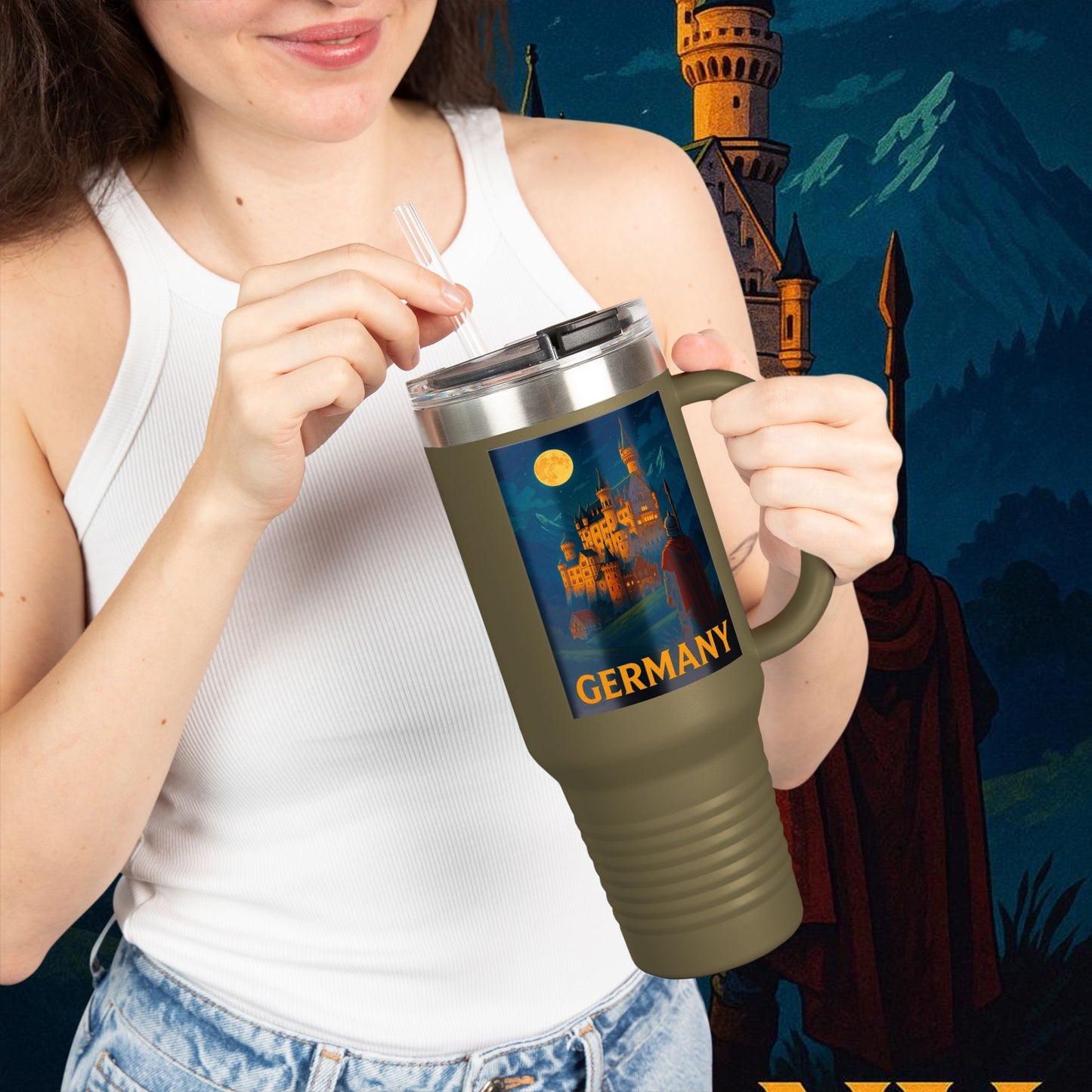 "taza de Viaje Aislada Alemania: Fortaleza, Historia y Tradición 🎖️🏰🍺"