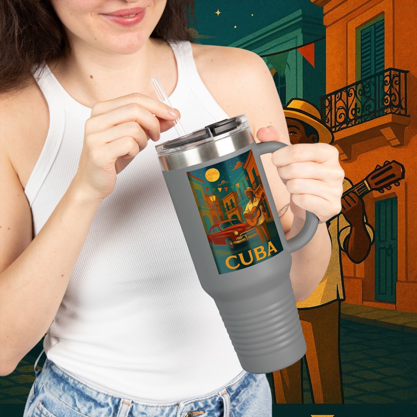 "taza de Viaje Aislada Cuba: Ritmo, Historia y Encanto Caribeño 🎺🚗🌴 "