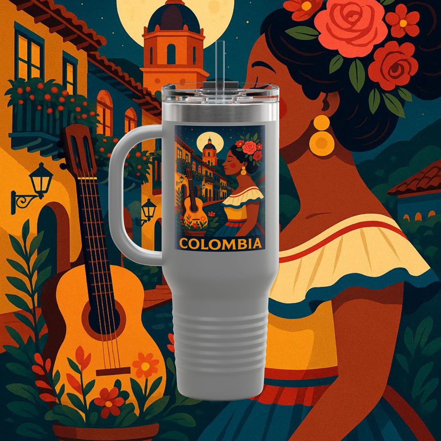 "taza de Viaje Aislada Colombia: Magia de Colores, Café y Tradición ☕🎨🌄"