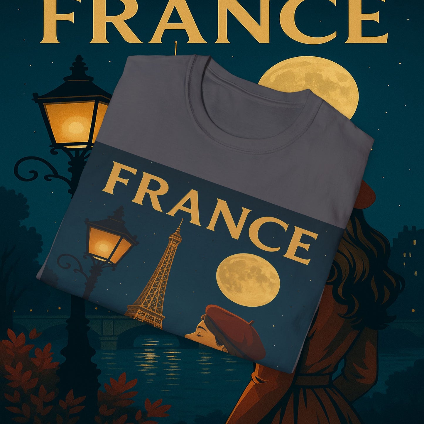 "Camiseta Francia: Romance bajo la Luna 🌙🗼✨"