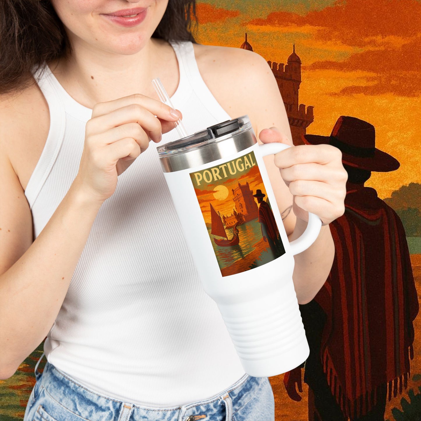 "Portugal Insulated Travel Mug: Atlantic Charm, Fados and Azulejos ๐๐ถ๐งฟ"