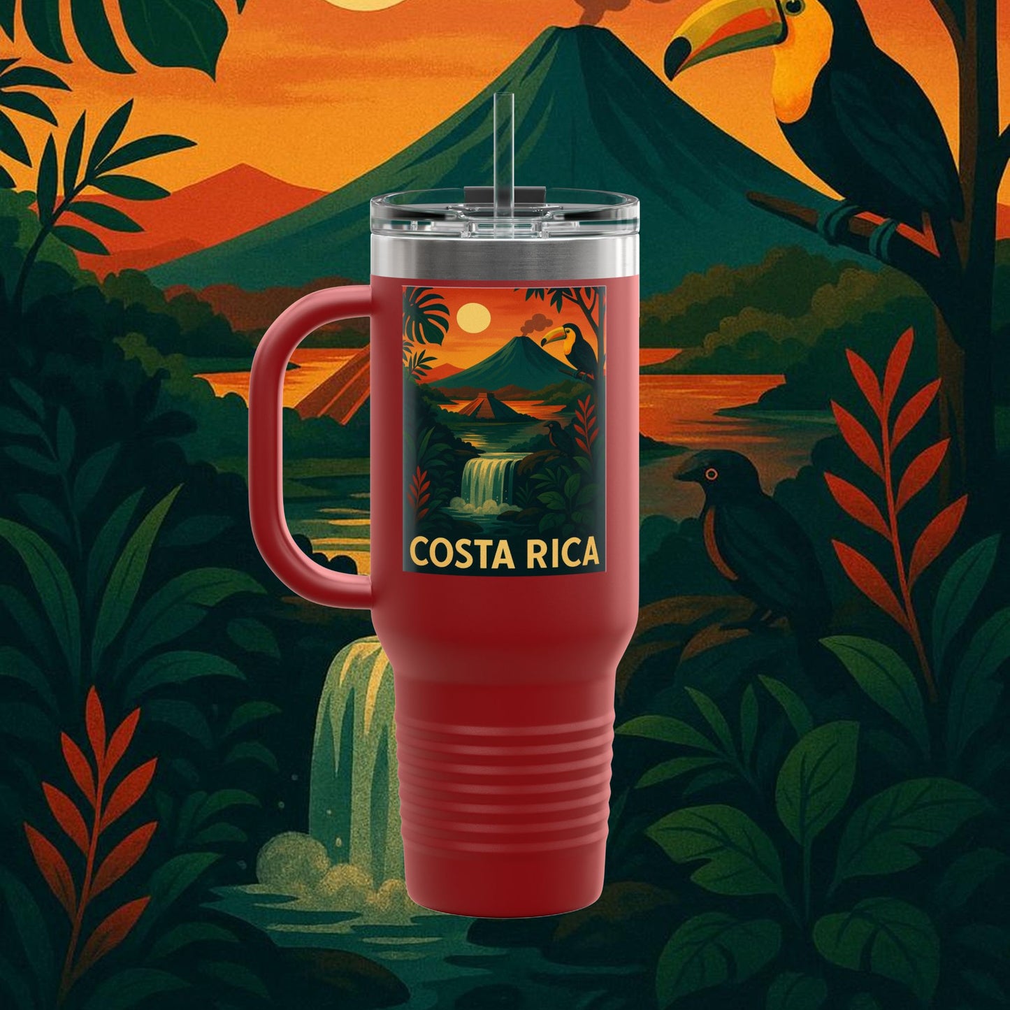 "Costa Rica Insulated Travel Mug: Pura Vida between Volcanoes and Jungles 🌋🌴🦜"