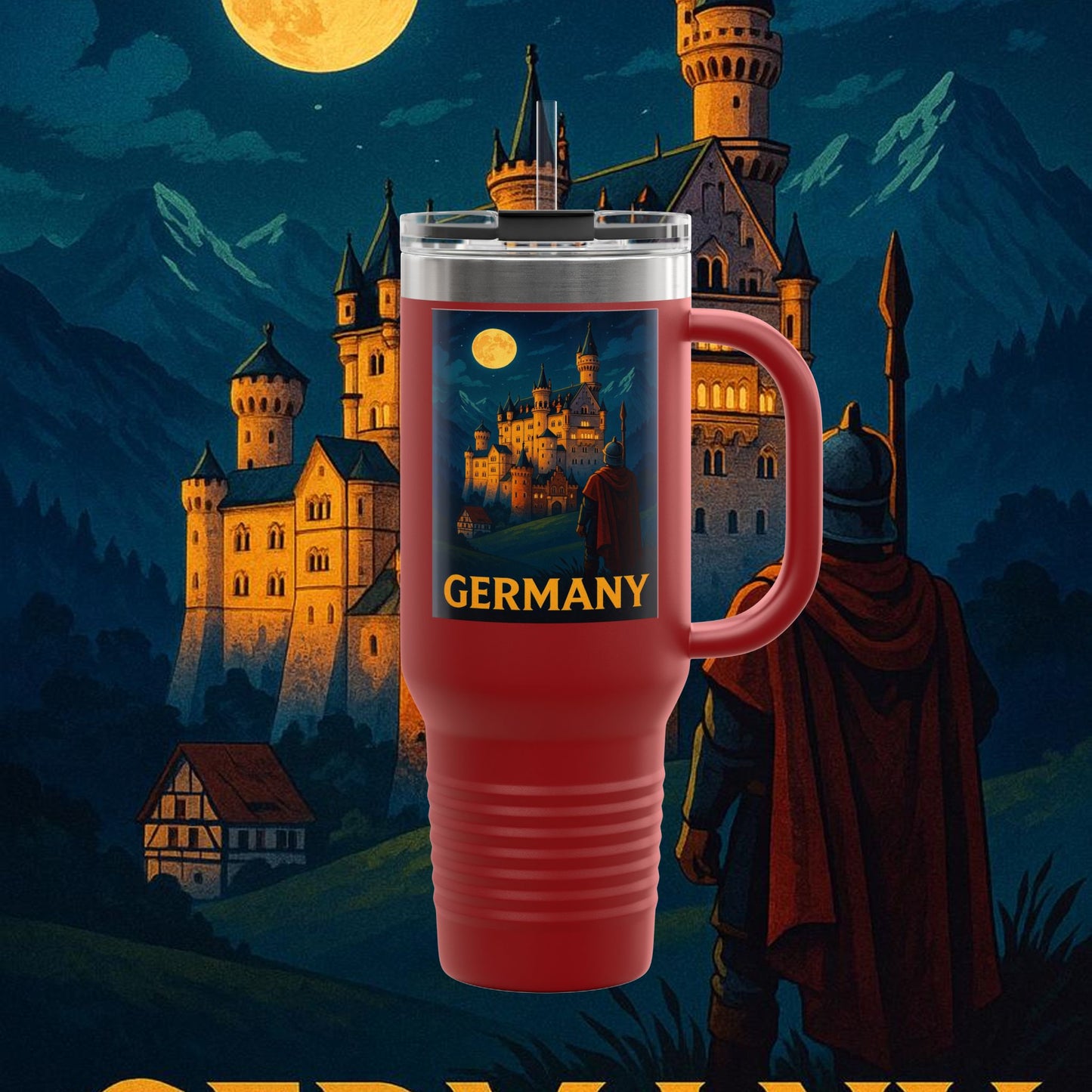 "taza de Viaje Aislada Alemania: Fortaleza, Historia y Tradición 🎖️🏰🍺"