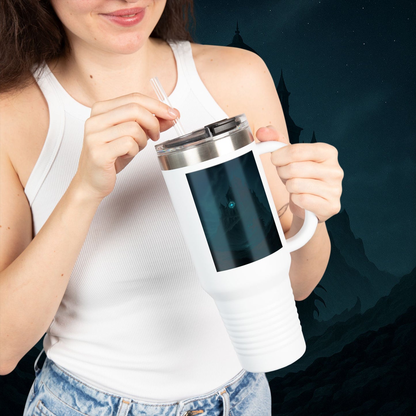 "Taza de viaje aislada 🏛️Fortaleza del Olvido"