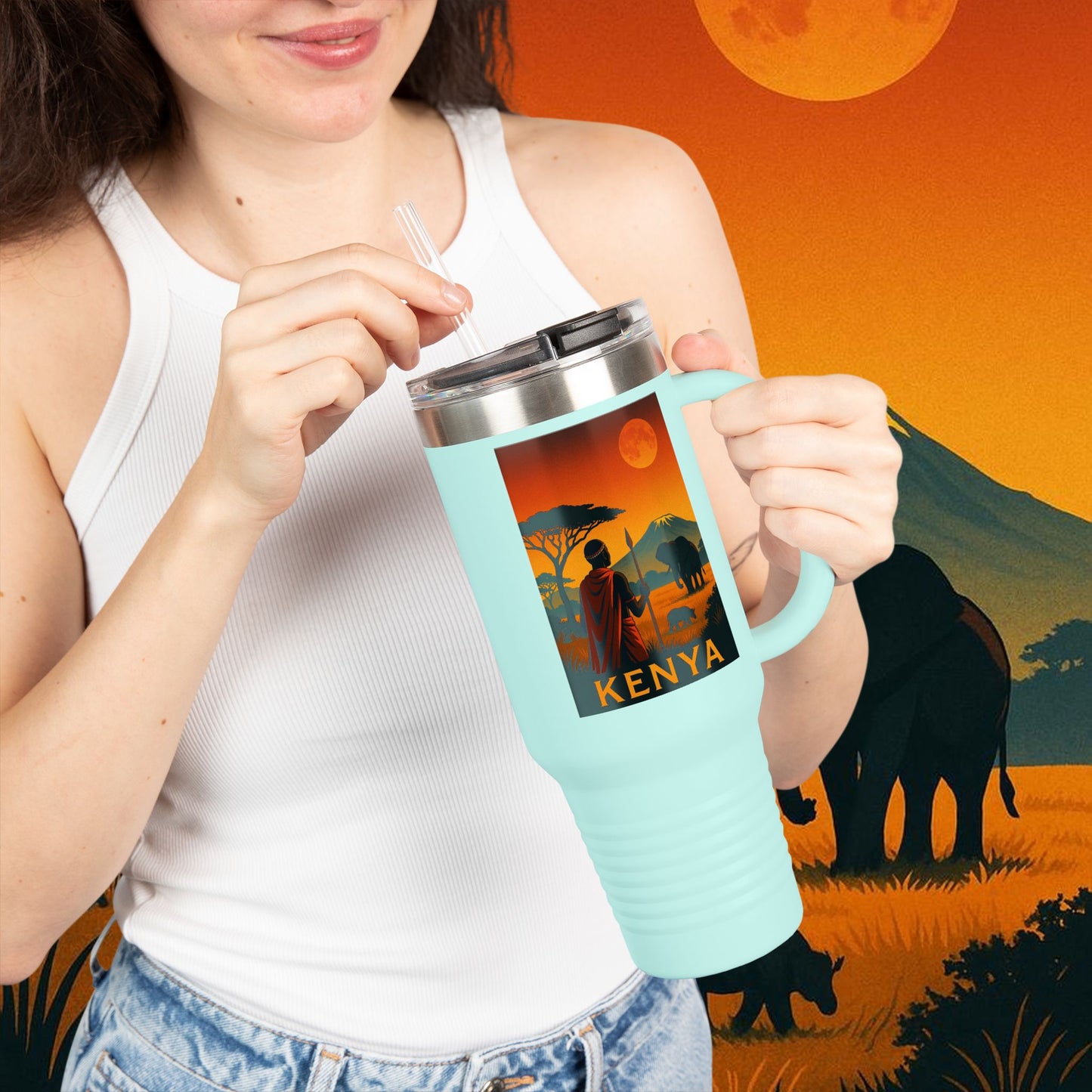 "Kenya Insulated Travel Mug: Wild Adventure and Land of Endless Horizons 🦁🌄🏕️"