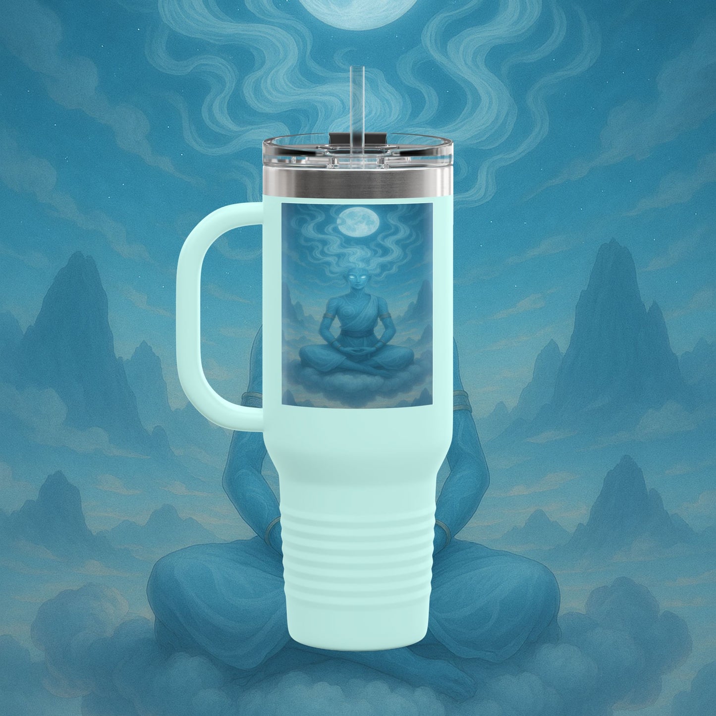 "Taza de viaje aislada Zephala,💨- la Voz del Viento Eterno"