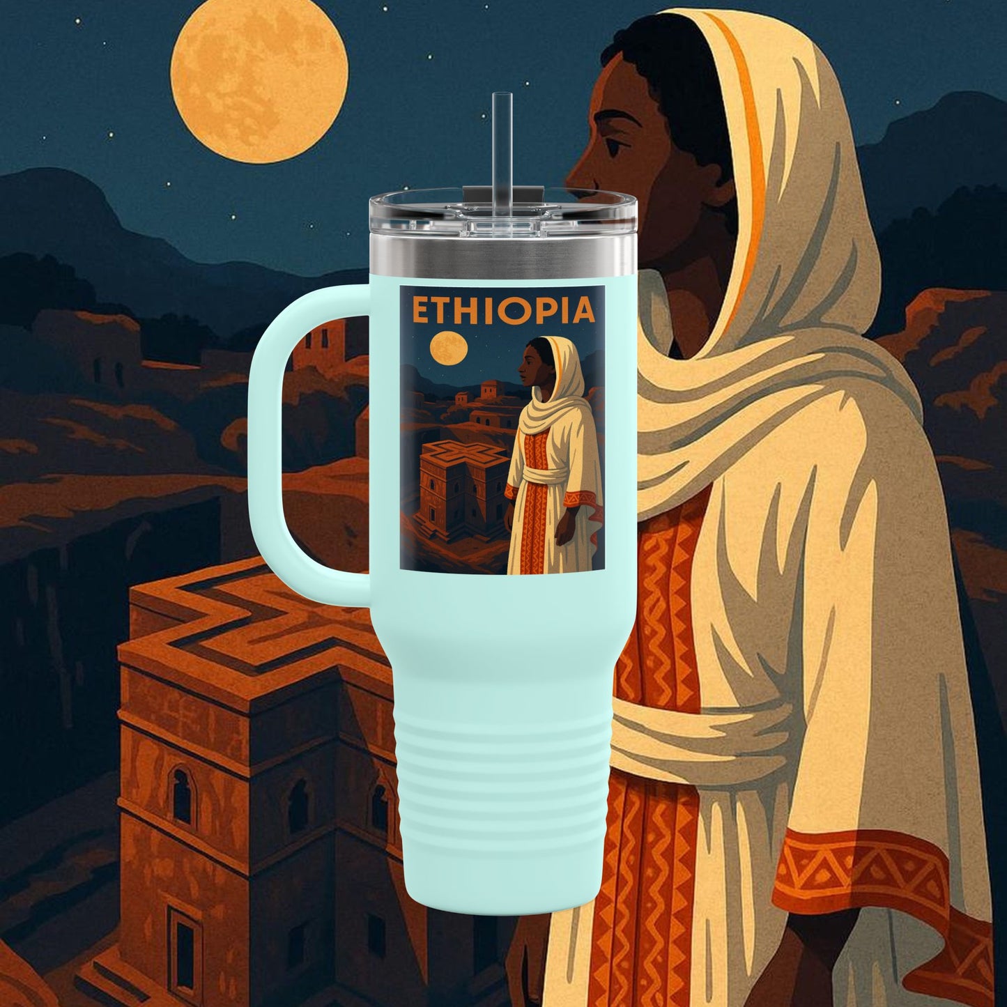 "Ethiopia Insulated Travel Mug – Sacred Land and Ancestral Soul"