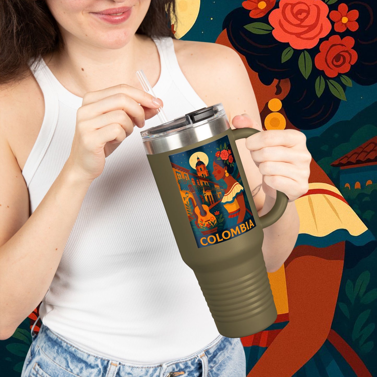 "taza de Viaje Aislada Colombia: Magia de Colores, Café y Tradición ☕🎨🌄"