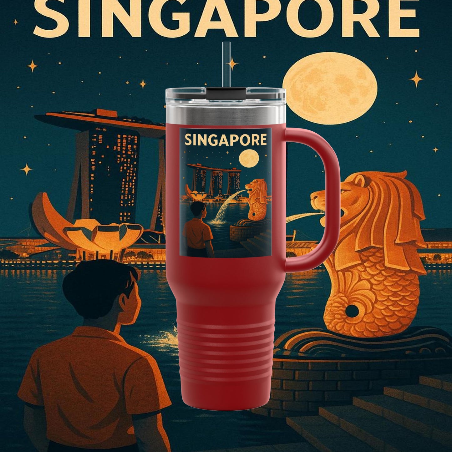 "Singapore Insulated Travel Mug 🌆 – Future, culture, and nature in one place"