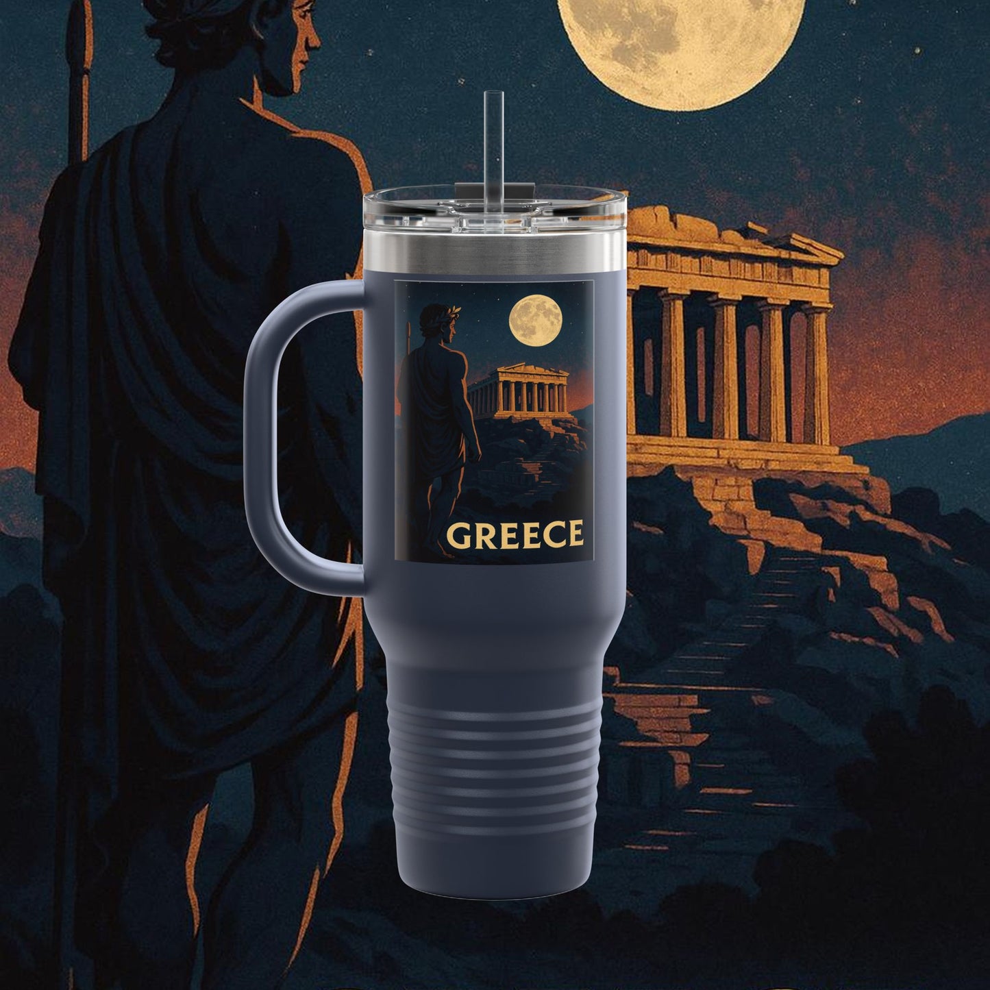 "Greece Insulated Travel Mug: Cradle of Gods, Wonders and Philosophy 🌊🏛️⚡"
