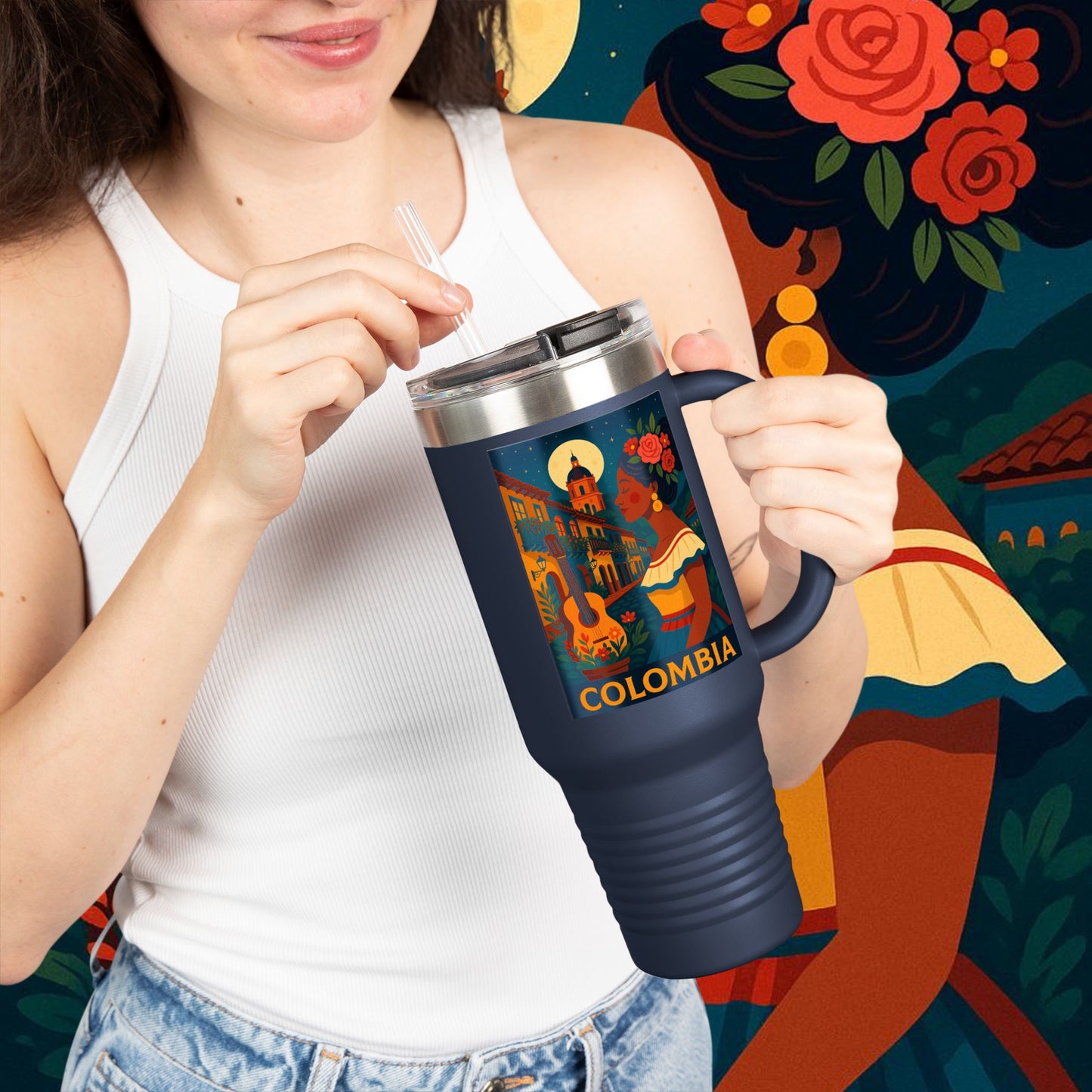 "taza de Viaje Aislada Colombia: Magia de Colores, Café y Tradición ☕🎨🌄"