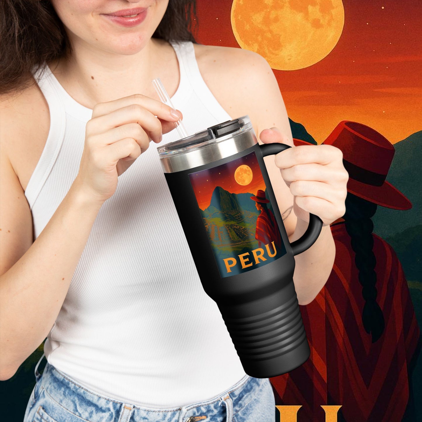 "Peru Insulated Travel Mug: Mysticism, History, and Eternal Wonders 🏔️🦙🛕"