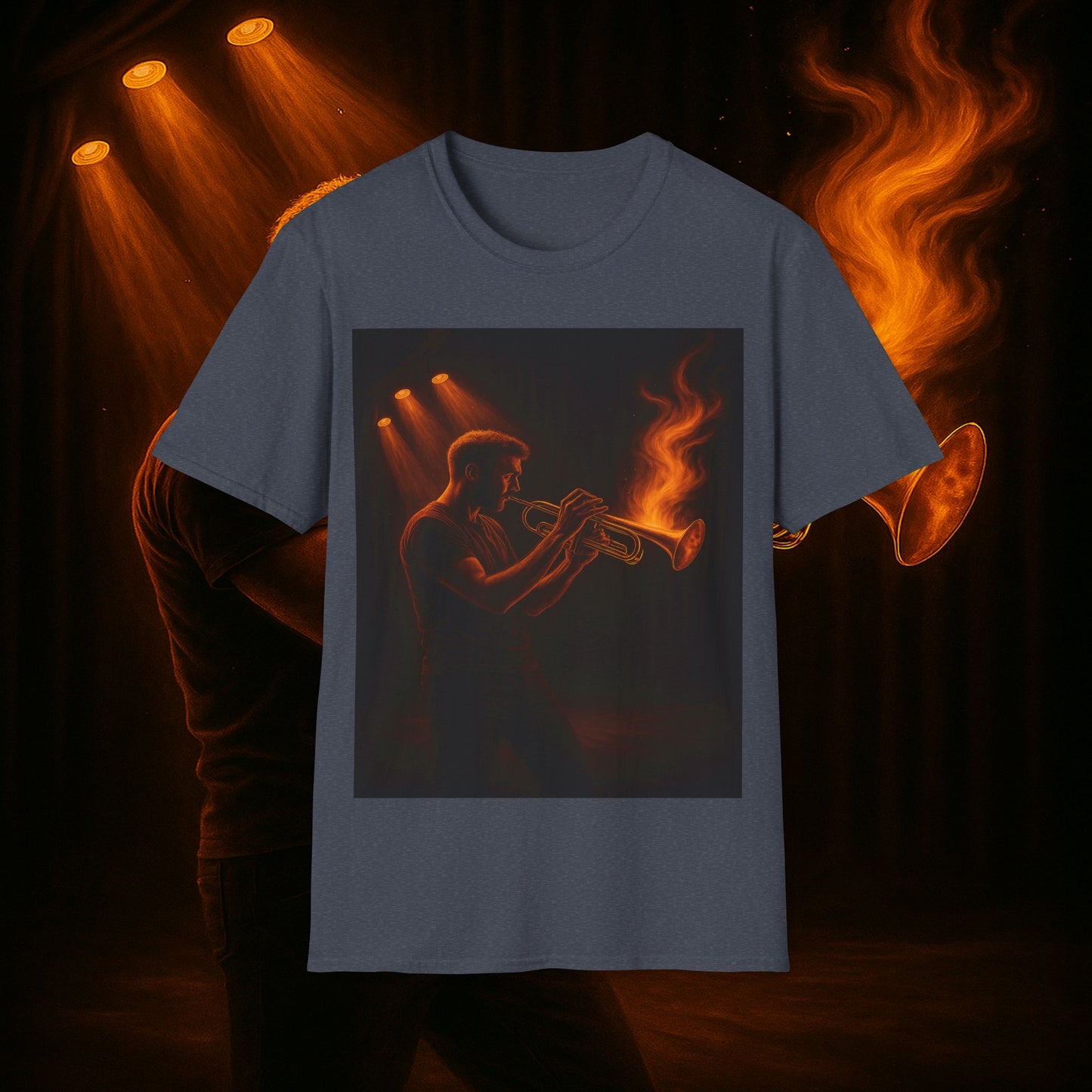 "Camiseta trompeta 🎺🔥Donde hay fuego, hay música.”