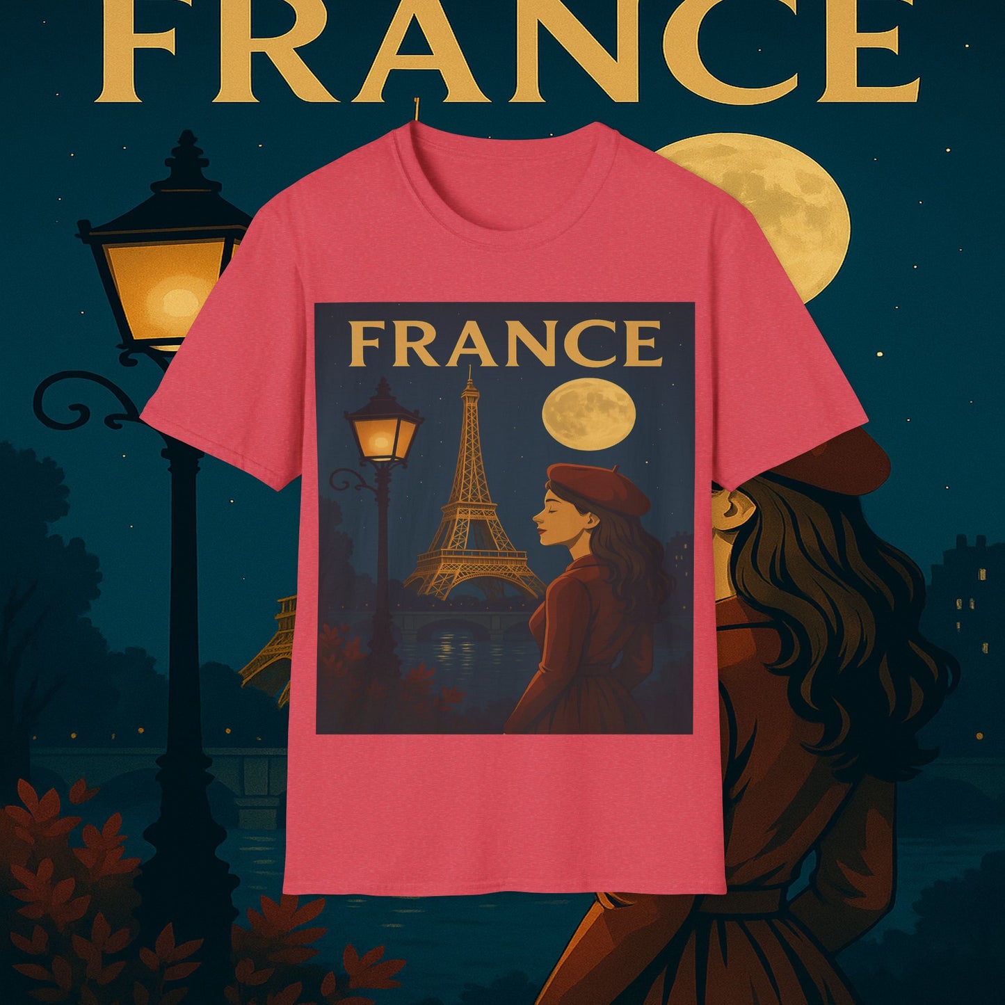 "Camiseta Francia: Romance bajo la Luna 🌙🗼✨"