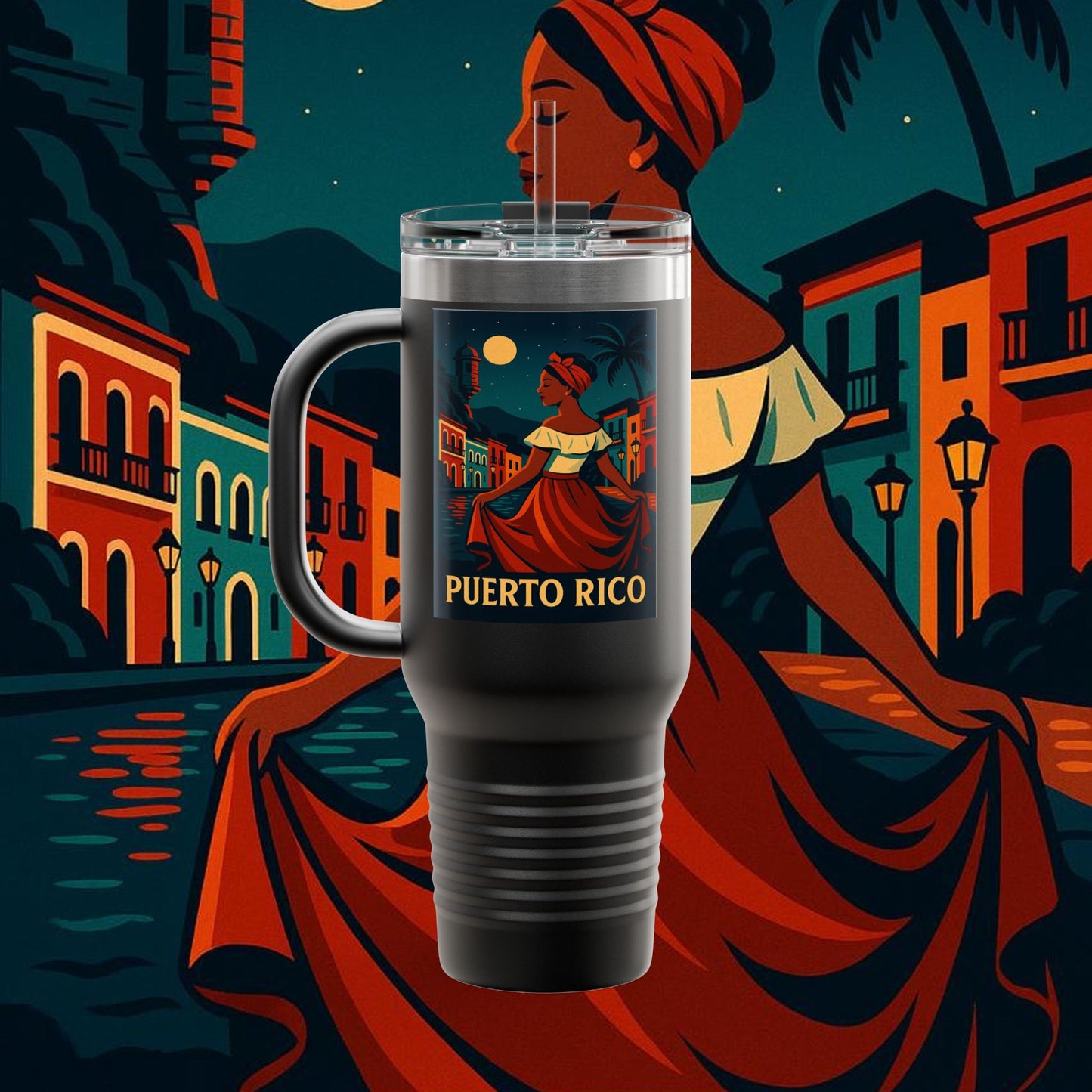 "Puerto Rico Insulated Travel Mug – Caribbean Rhythm, Soul, and Color"