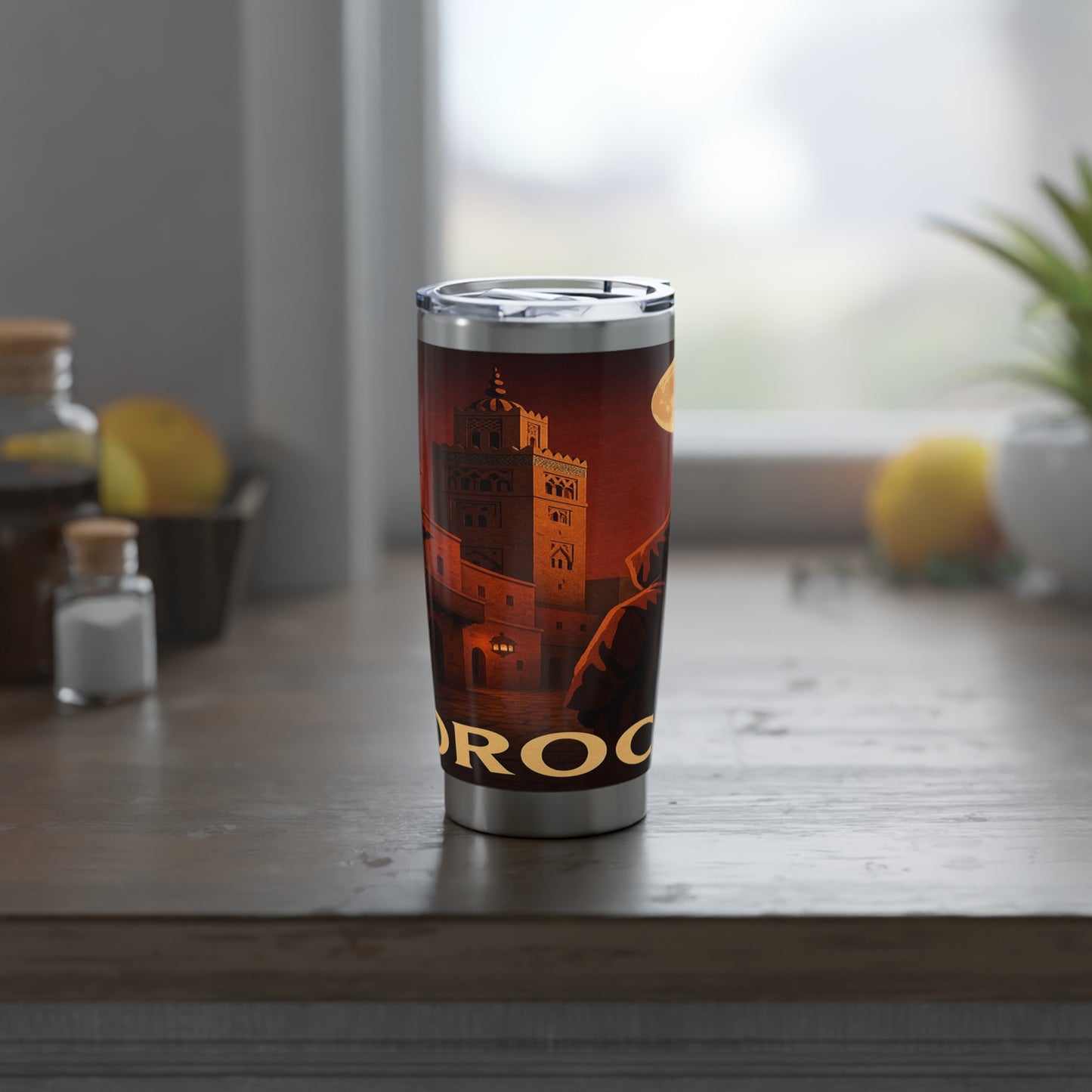 "Vaso Térmico Vagabond 20oz Marruecos: Magia del Desierto y Ciudades de Mil Colores 🐪🏜️🕌"