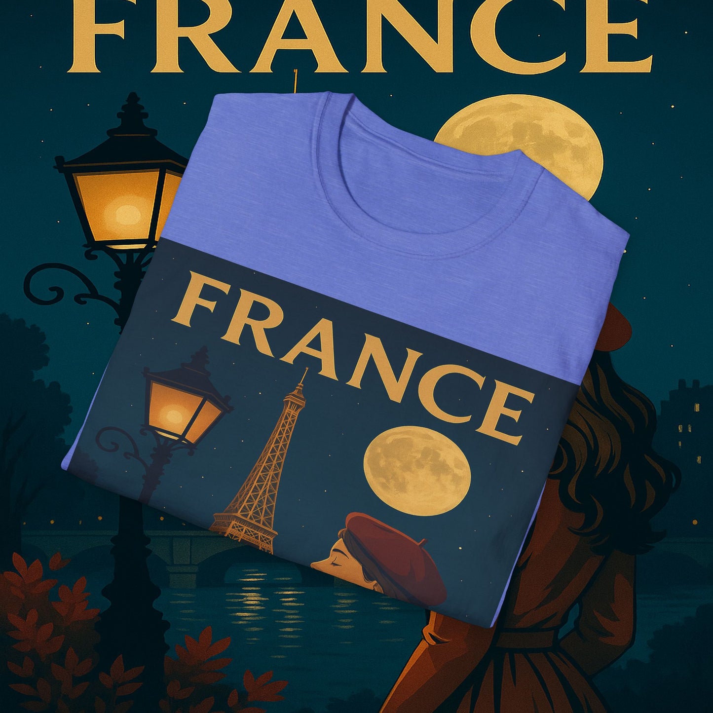 "Camiseta Francia: Romance bajo la Luna 🌙🗼✨"