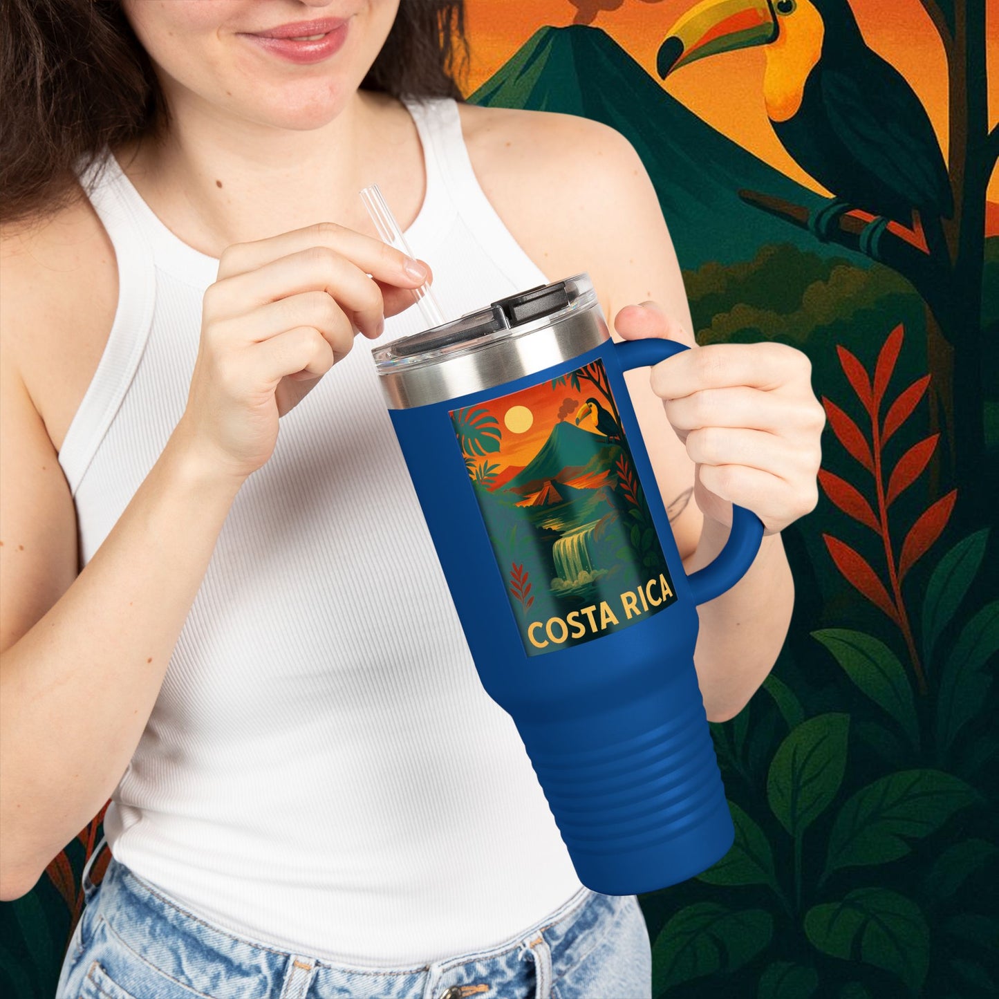 "Costa Rica Insulated Travel Mug: Pura Vida between Volcanoes and Jungles 🌋🌴🦜"