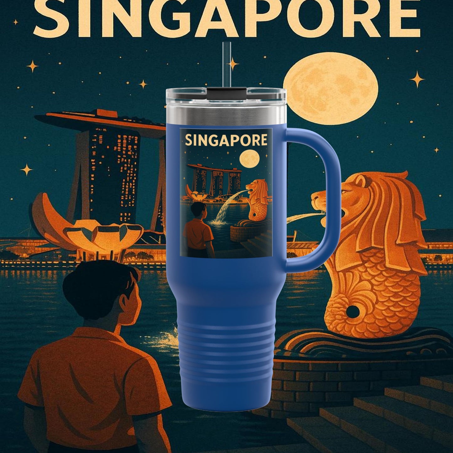 "Singapore Insulated Travel Mug 🌆 – Future, culture, and nature in one place"
