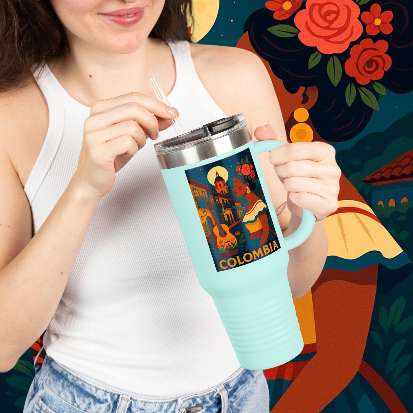"taza de Viaje Aislada Colombia: Magia de Colores, Café y Tradición ☕🎨🌄"