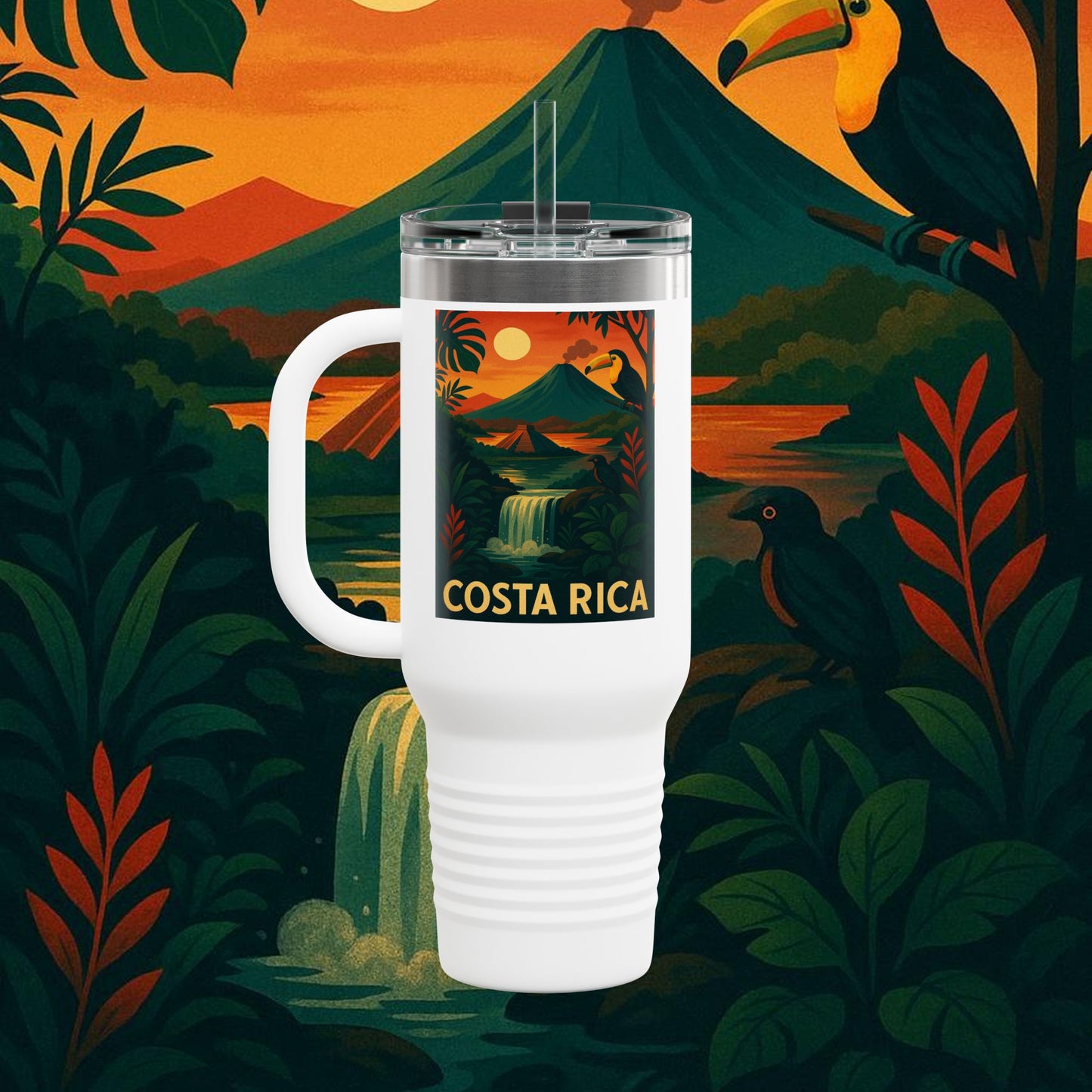 "Costa Rica Insulated Travel Mug: Pura Vida between Volcanoes and Jungles 🌋🌴🦜"