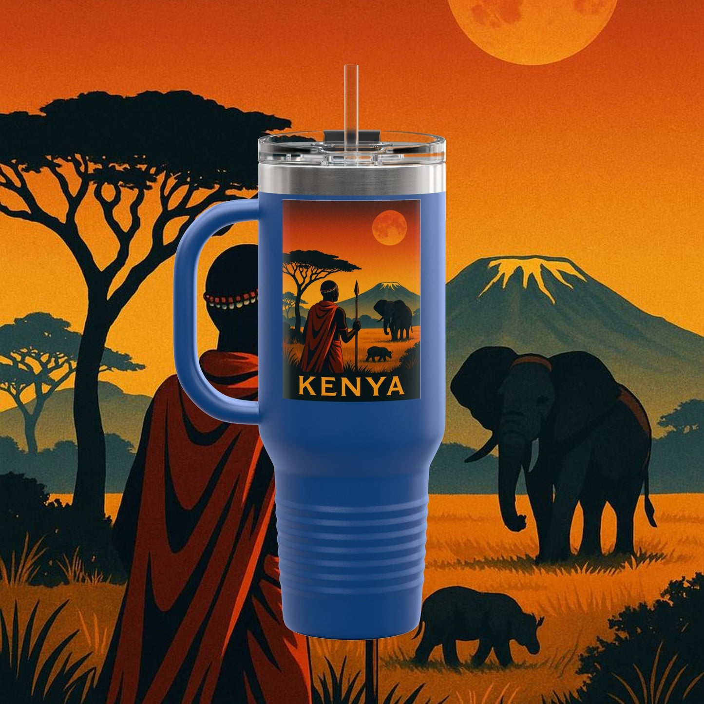 "Kenya Insulated Travel Mug: Wild Adventure and Land of Endless Horizons 🦁🌄🏕️"