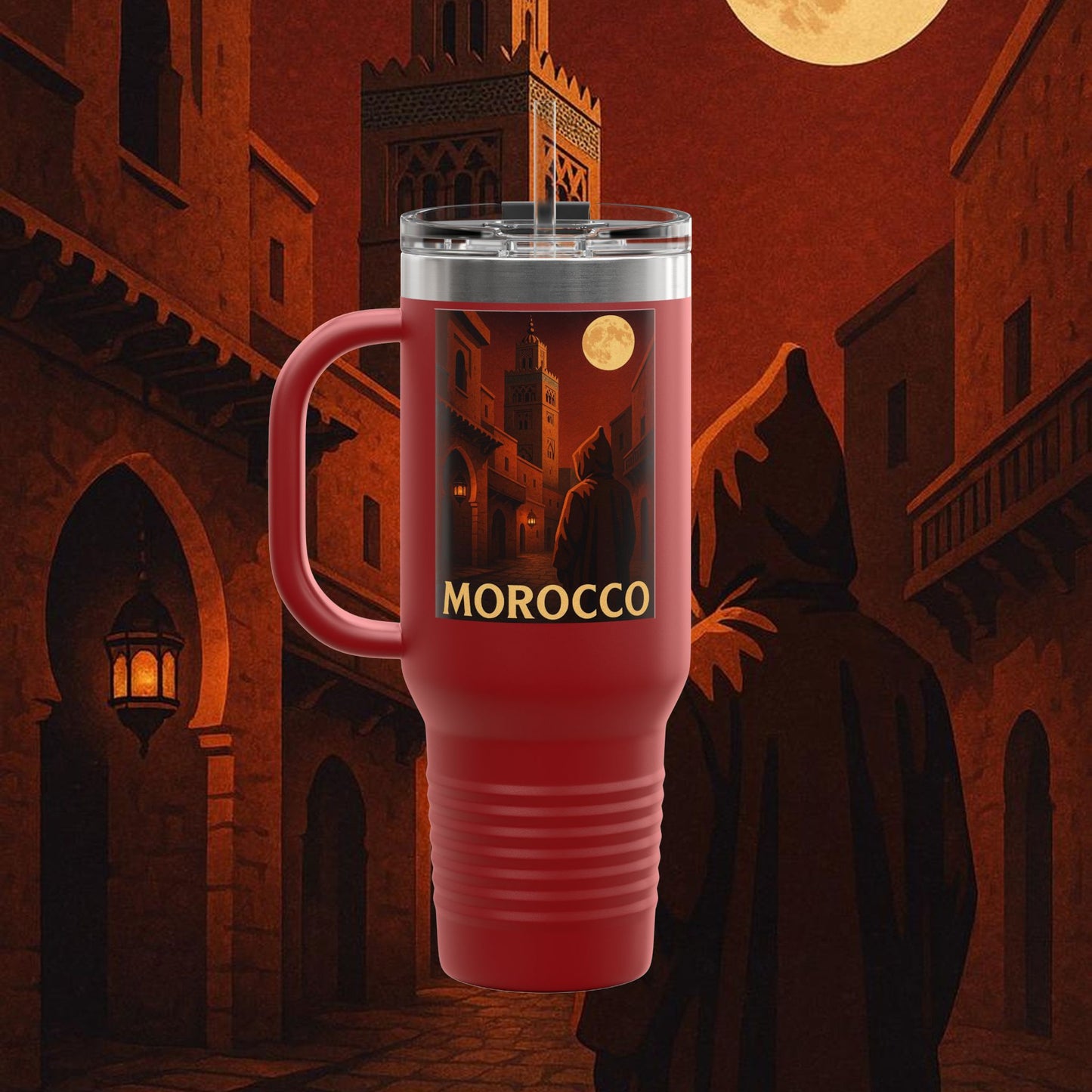 "Morocco Insulated Travel Mug: Magic of the Desert and Cities of a Thousand Colors 🐪🏜️🕌"