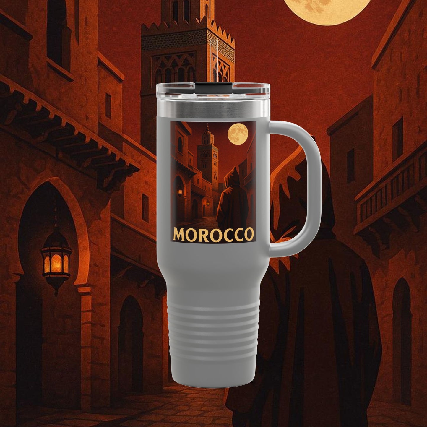 "Morocco Insulated Travel Mug: Magic of the Desert and Cities of a Thousand Colors 🐪🏜️🕌"