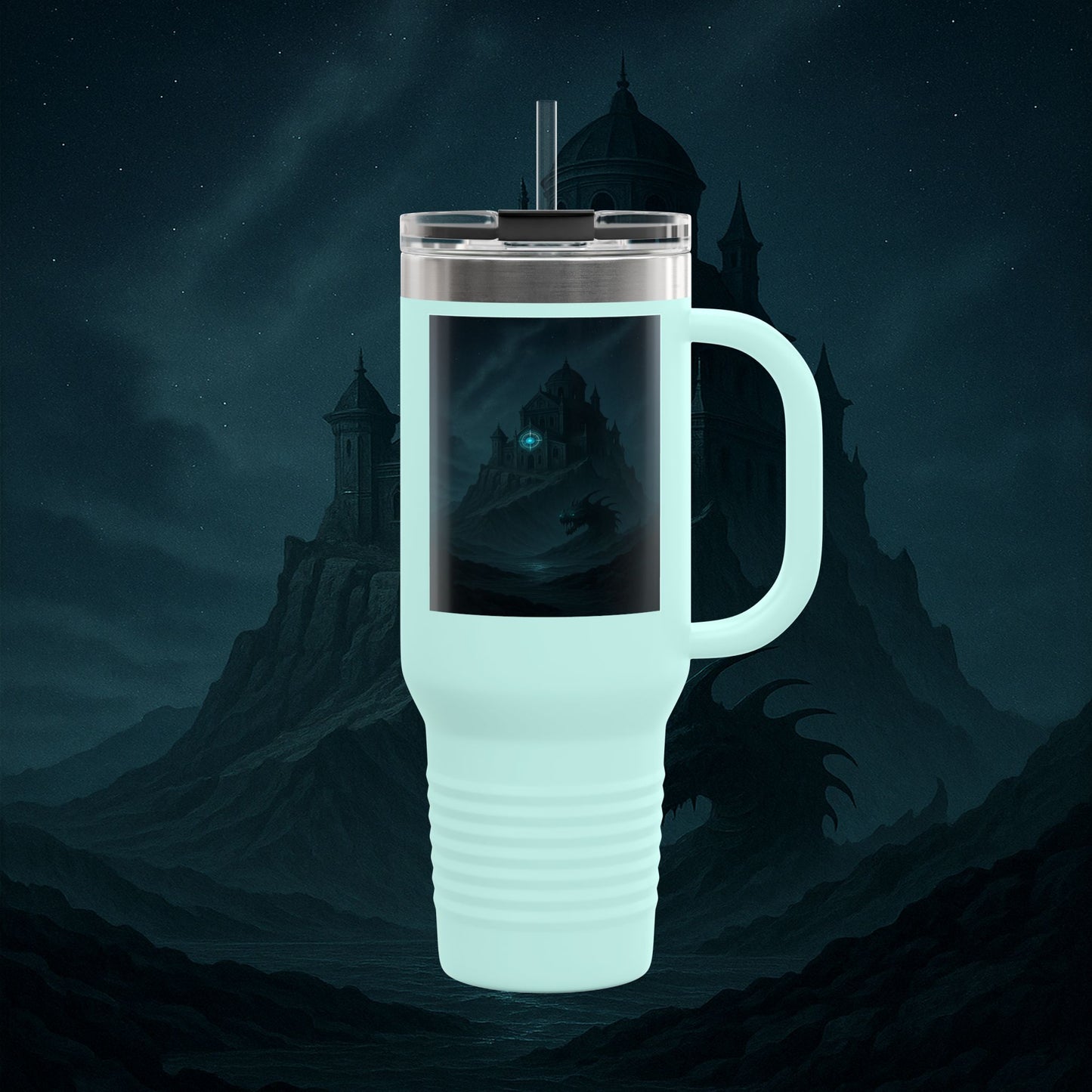"Taza de viaje aislada 🏛️Fortaleza del Olvido"