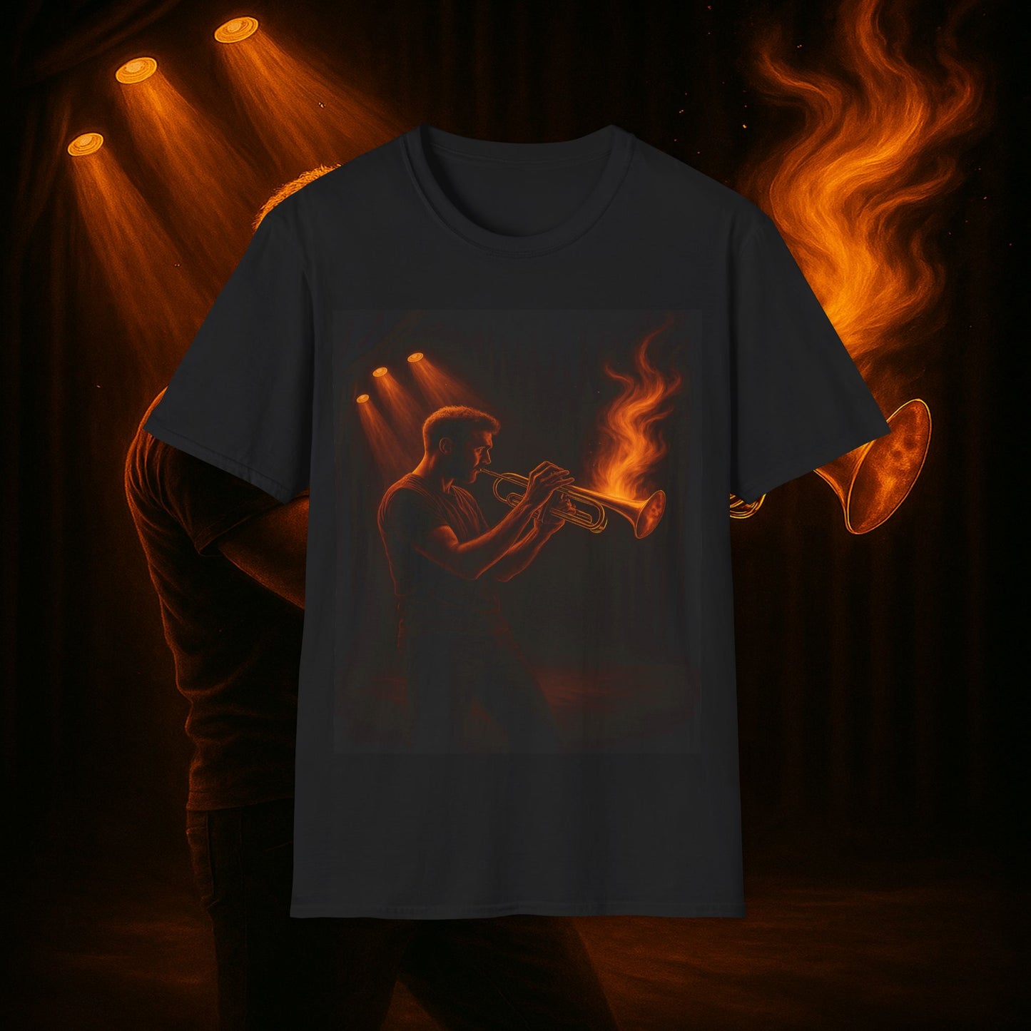 "Camiseta trompeta 🎺🔥Donde hay fuego, hay música.”