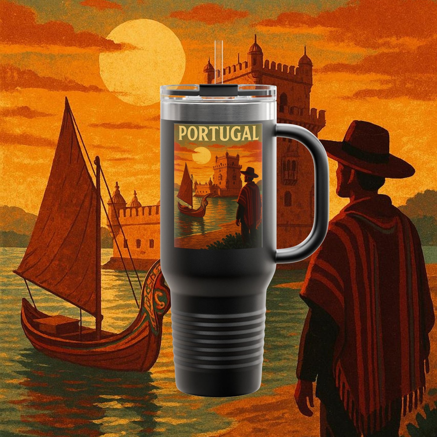 "Portugal Insulated Travel Mug: Atlantic Charm, Fados and Azulejos ๐๐ถ๐งฟ"