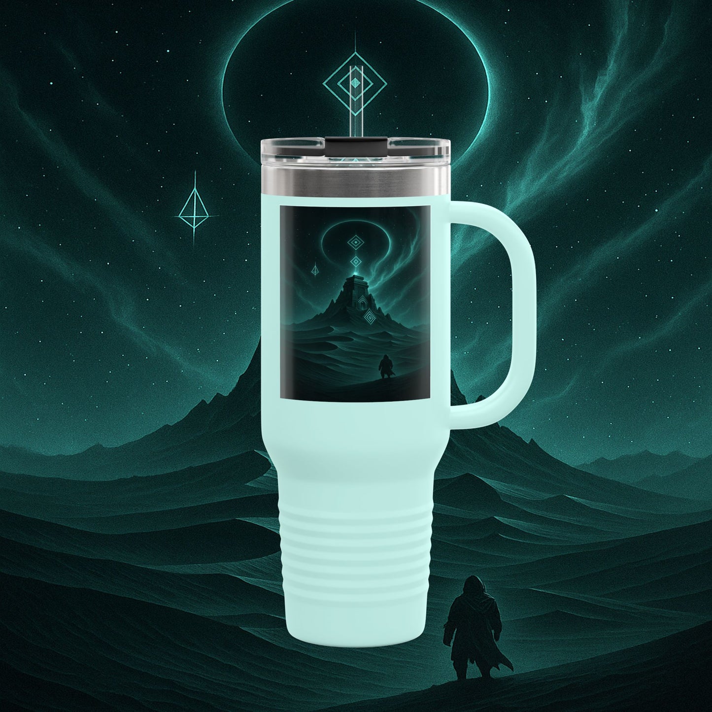 "Taza de viaje aislada🪐Templo del Cosmos"