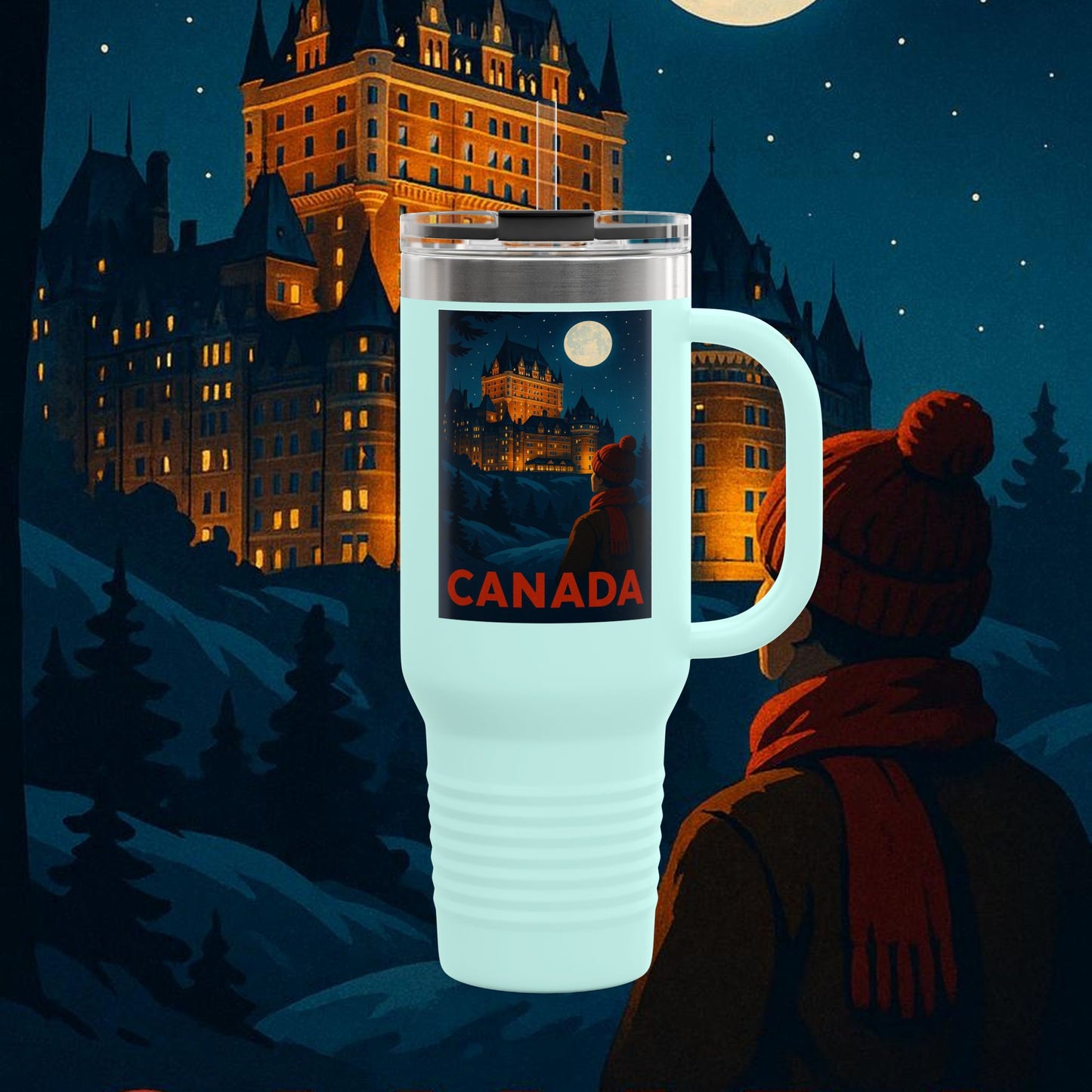 "Canada Insulated Travel Mug: Majestic Nature and Free Spirit 🍁🏞️🦌"