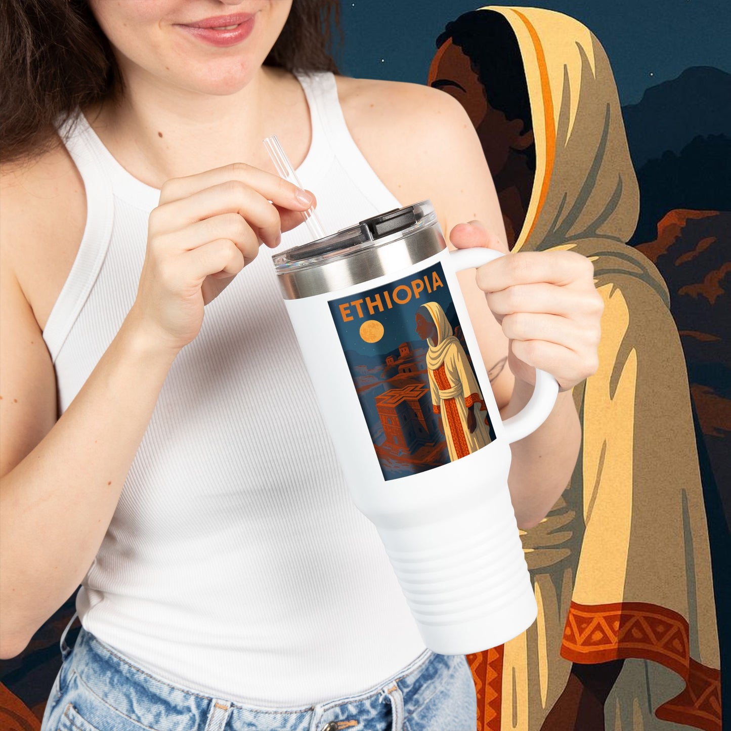 "Ethiopia Insulated Travel Mug – Sacred Land and Ancestral Soul"