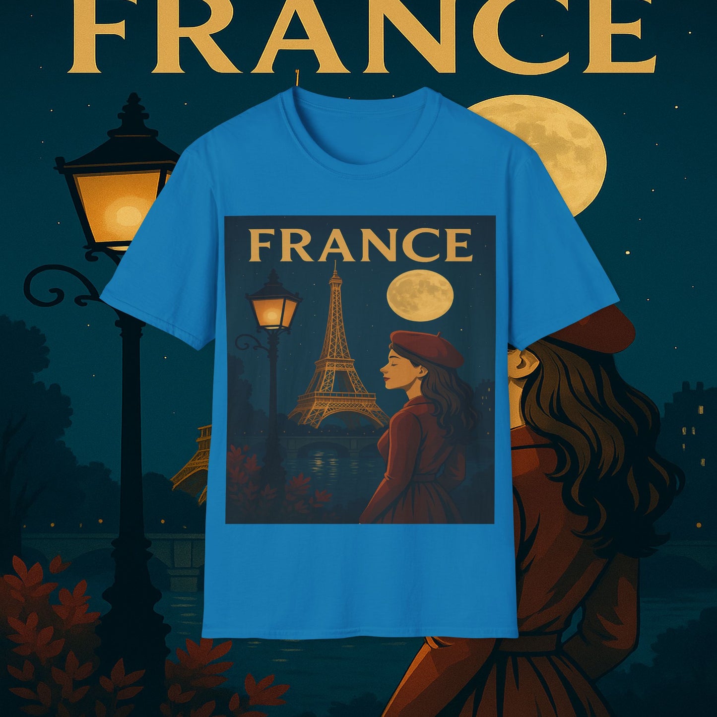 "Camiseta Francia: Romance bajo la Luna 🌙🗼✨"